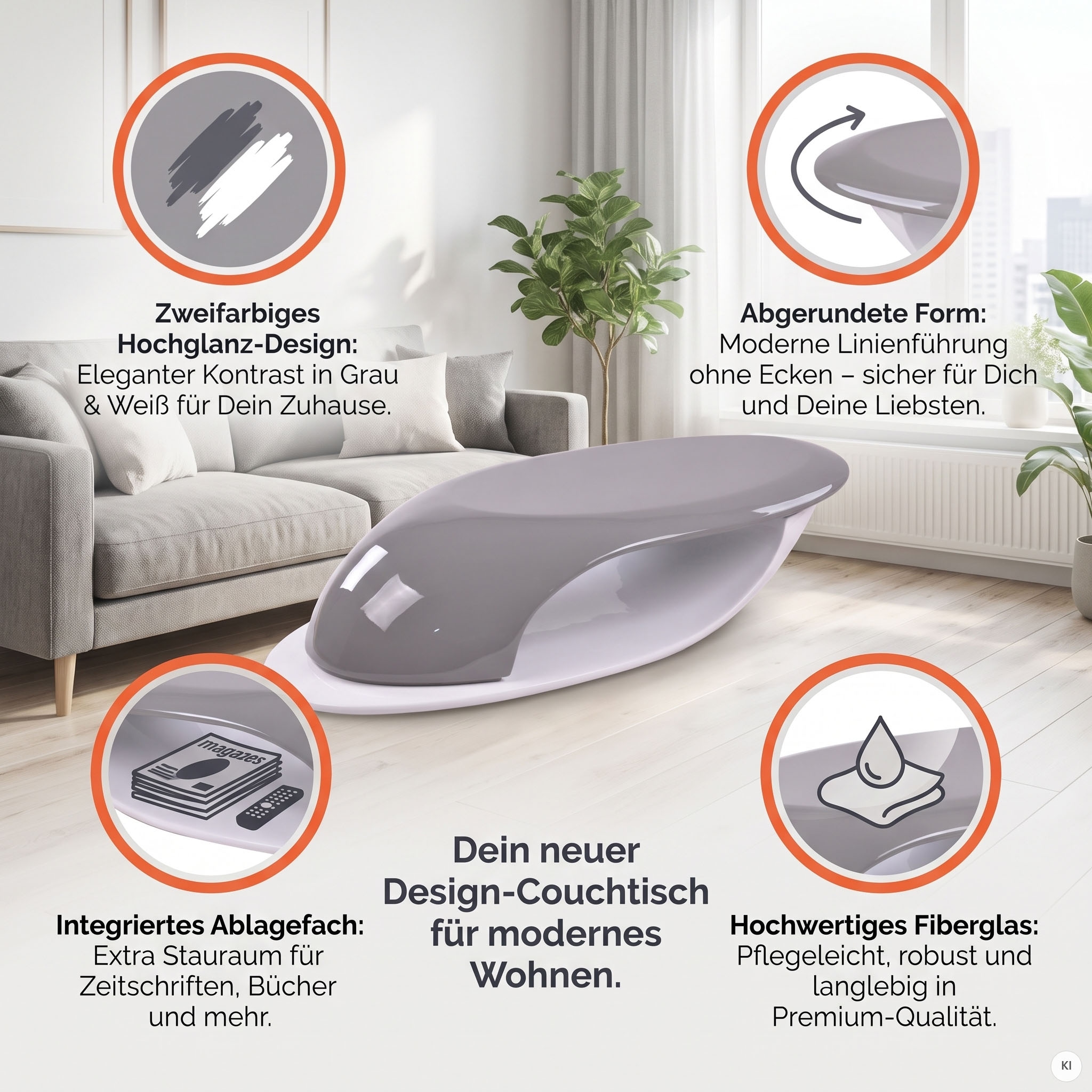 SalesFever Couchtisch »Lignano Coffeetable - stilvoller Mittelpunkt« Fiberglas-Couchtisch: Zweifarbiges Design, unvergleichlicher Stil