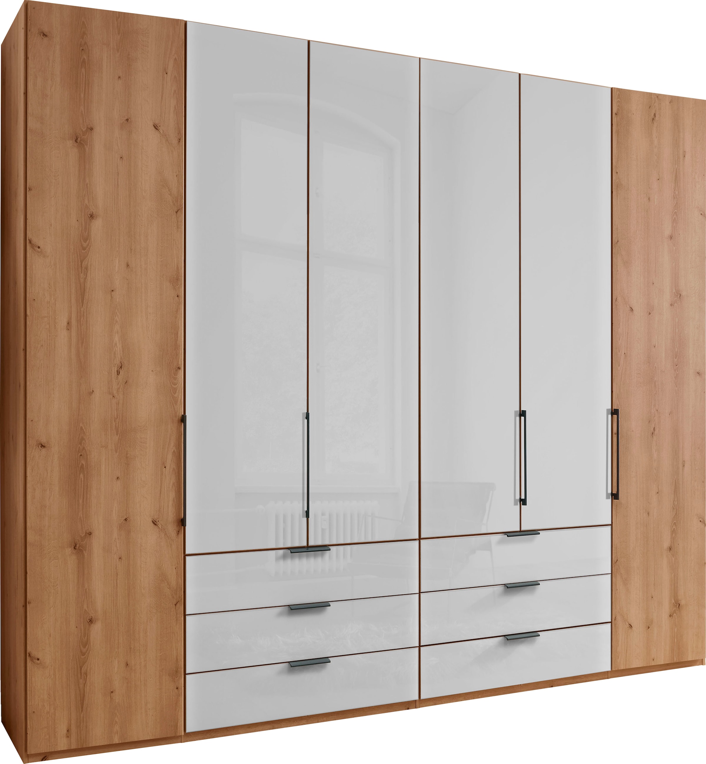 WIEMANN Falttürenschrank »Monaco« Teil-Glasfront sowie hochwertige Beschläge inkl. Schubladendämpfung