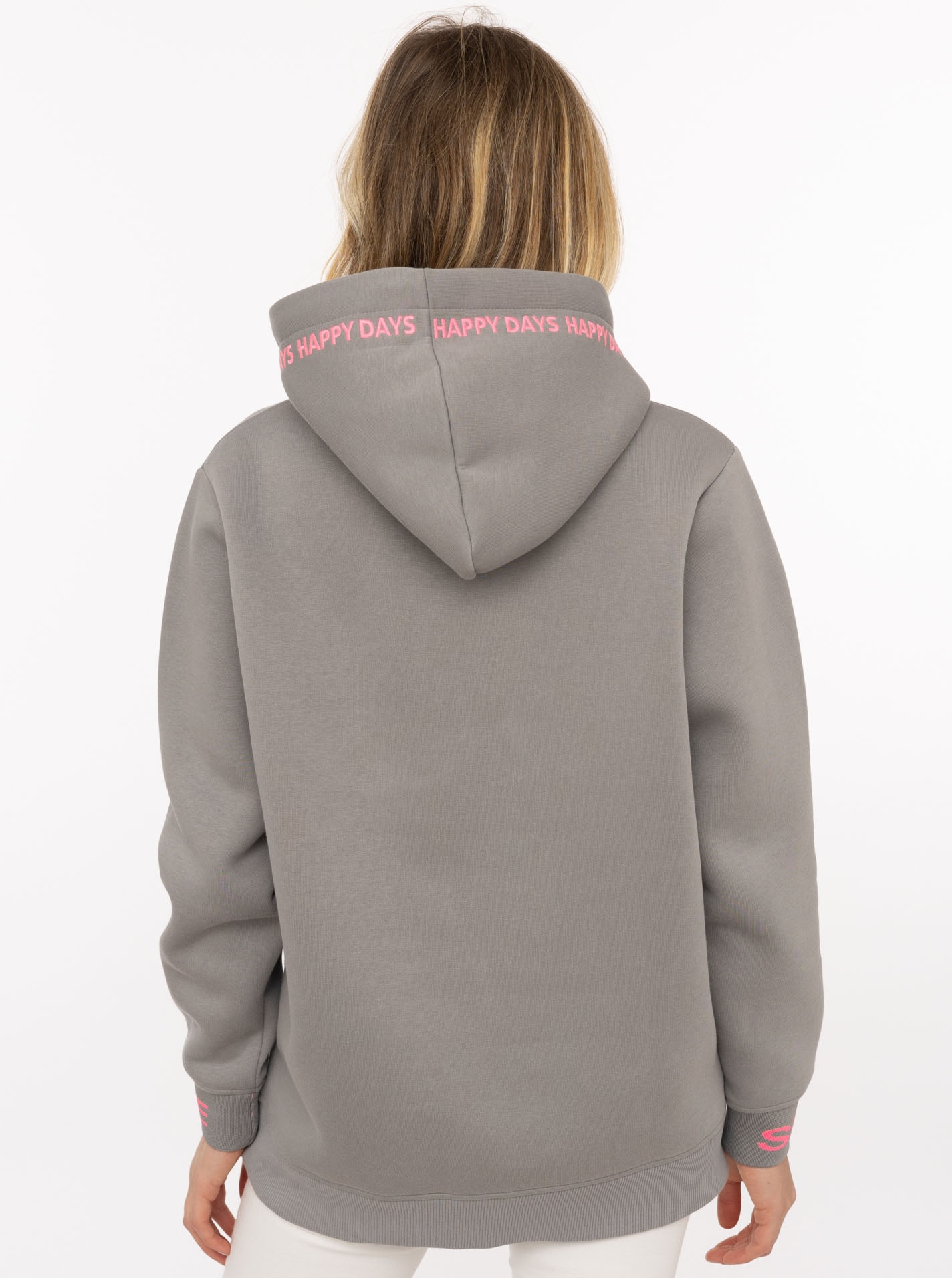 Zwillingsherz Hoodie »"Happy Days"«, gestickte pinke Details, Kapuze, Kordelzug, Tasche vorne, Rippbündchen
