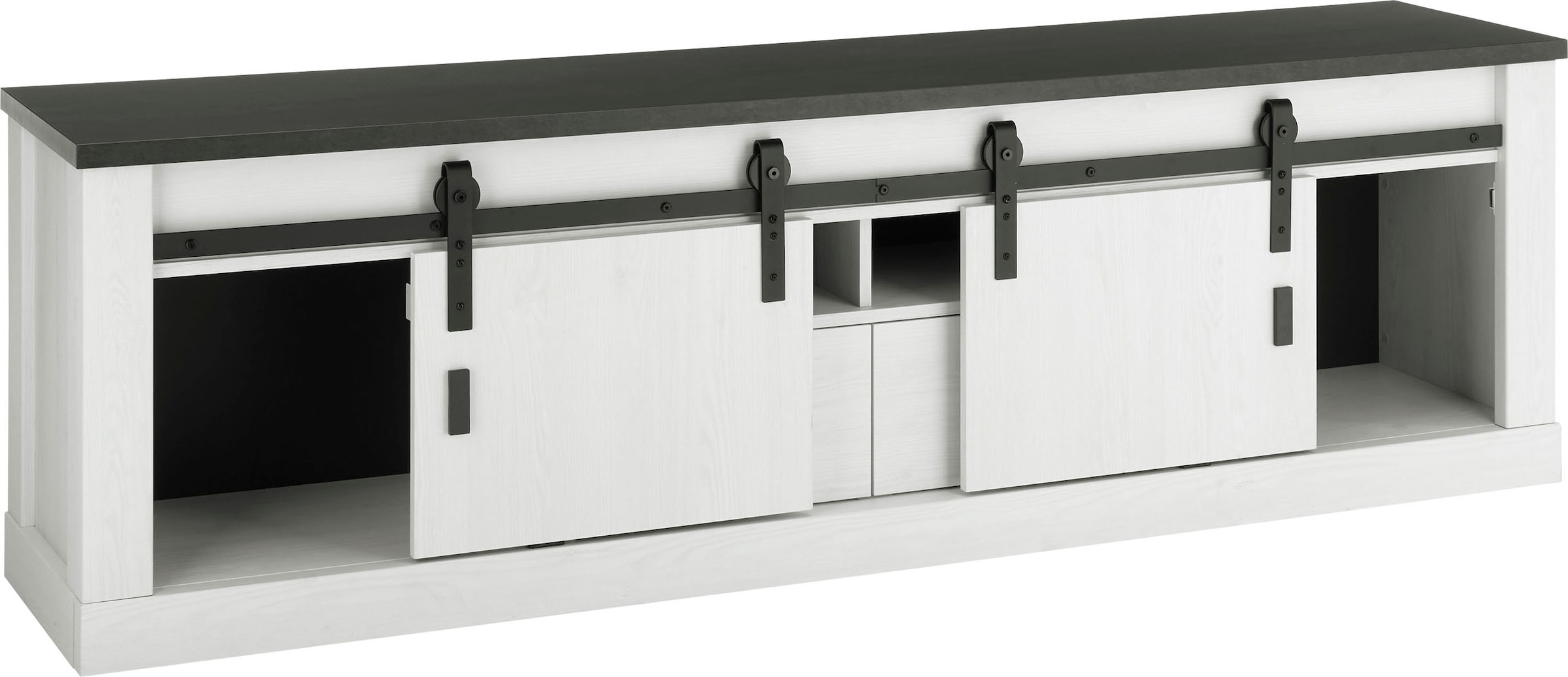 Home affaire Table basse »SHERWOOD« modernes Holz Dekor, mit Scheunentorbeschlag aus Metall, Breite 201 cm