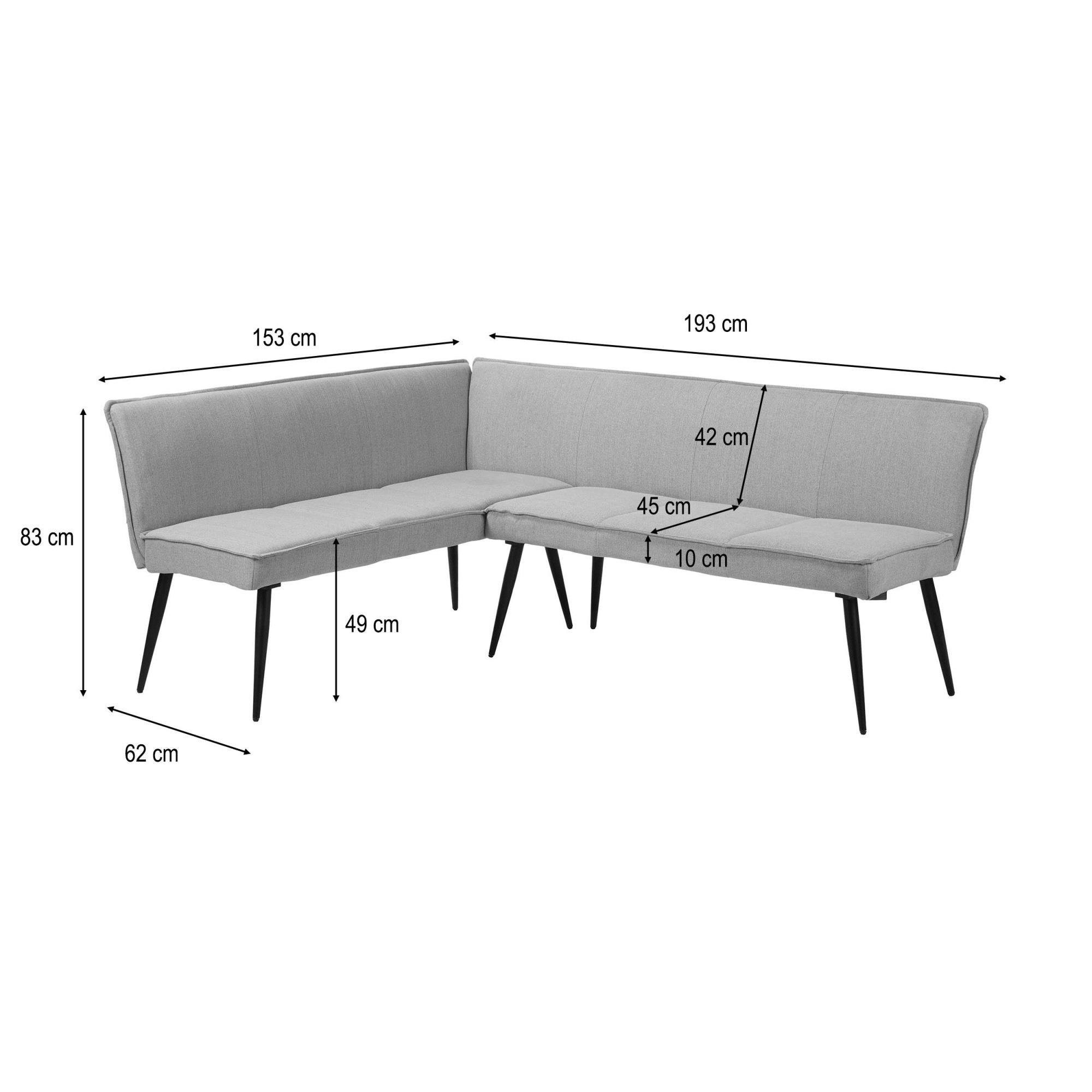 GOODproduct Banc de salle à manger »Ianna« schwarze Metallbeine, pflegeleichtem Webstoff Bezug, Breite 193 cm