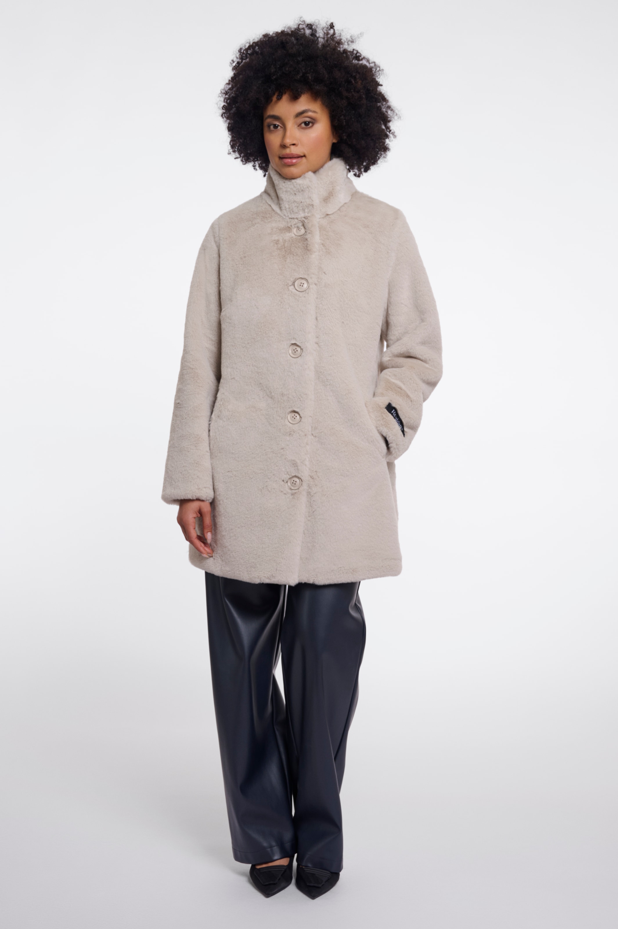 Rino & Pelle Manteau en imitation fourrure avec patte de boutonnage et col montant