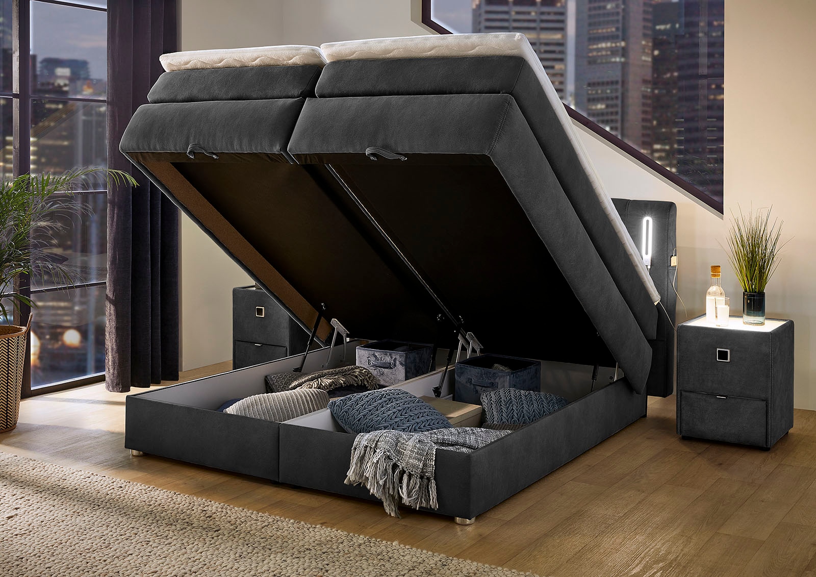 Jockenhöfer Gruppe Lit boxspring »Kati erhältlich in der Grösse 180x200cm« avec topper, coffre de lit et tête de lit réglable en hauteur (96 cm - 108 cm)