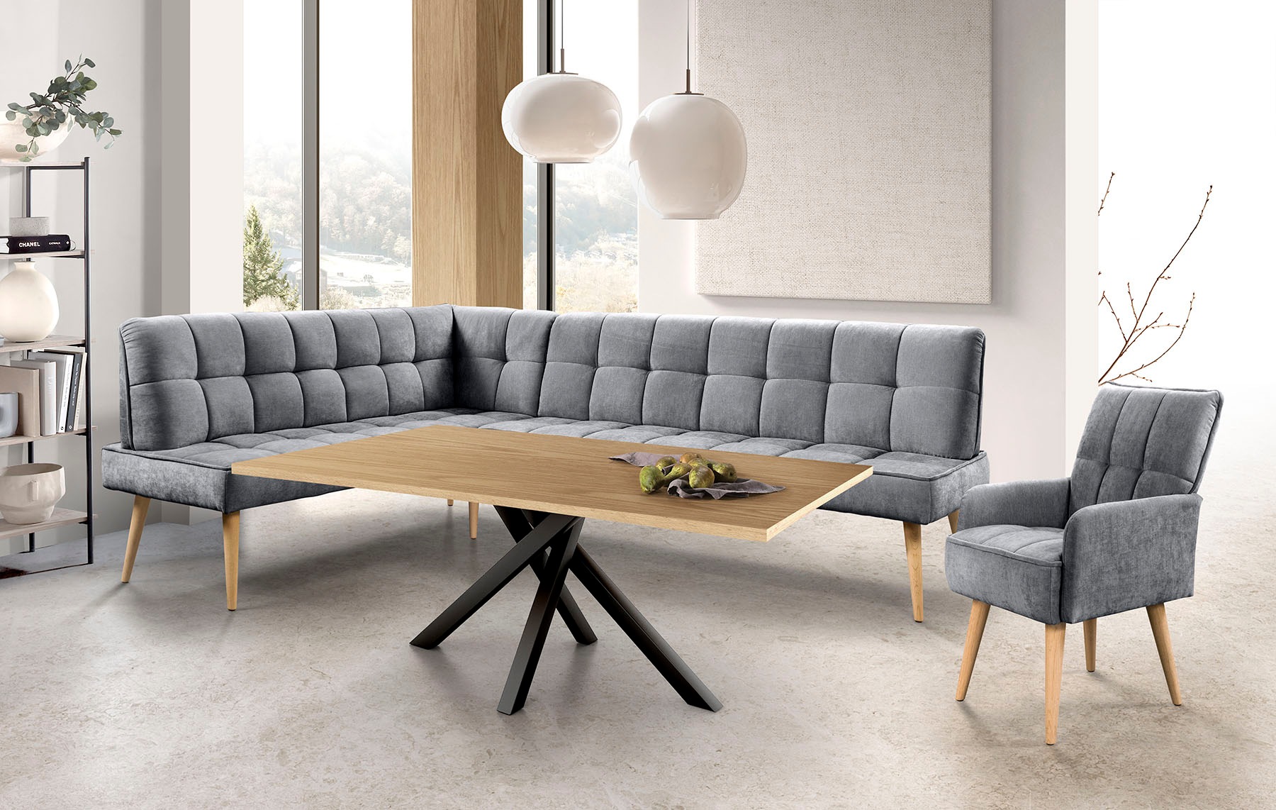 exxpo - sofa fashion Banc d'angle »Latte« moderne Sitz- und Rückensteppung, bequem und elegant, hoher Holzfuss