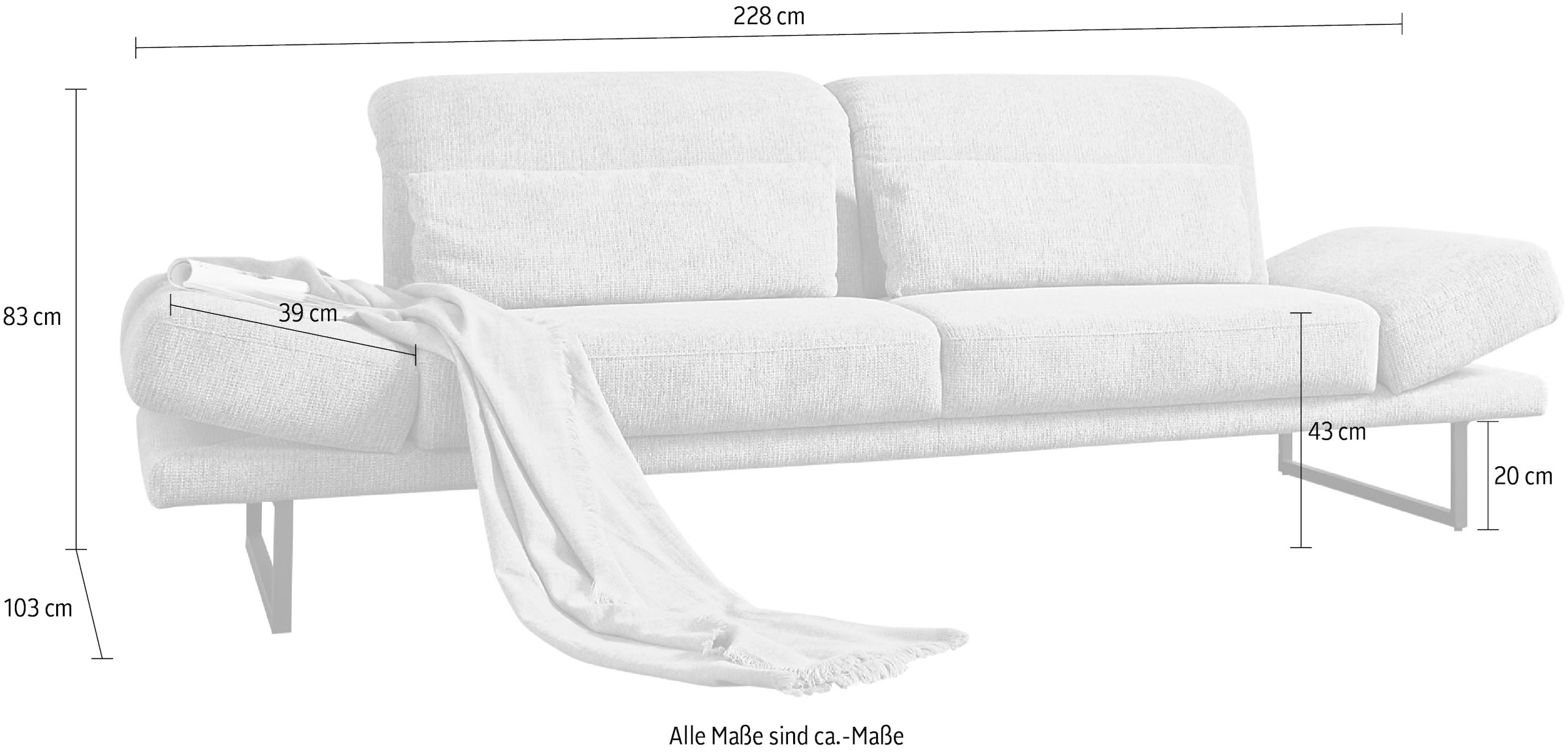 3C Candy 2-places »Mallow Designsofa mit Komfortfunktionen, modern und bequem,« accoudoirs et têtière réglables, réglage manuel de la profondeur d'assise