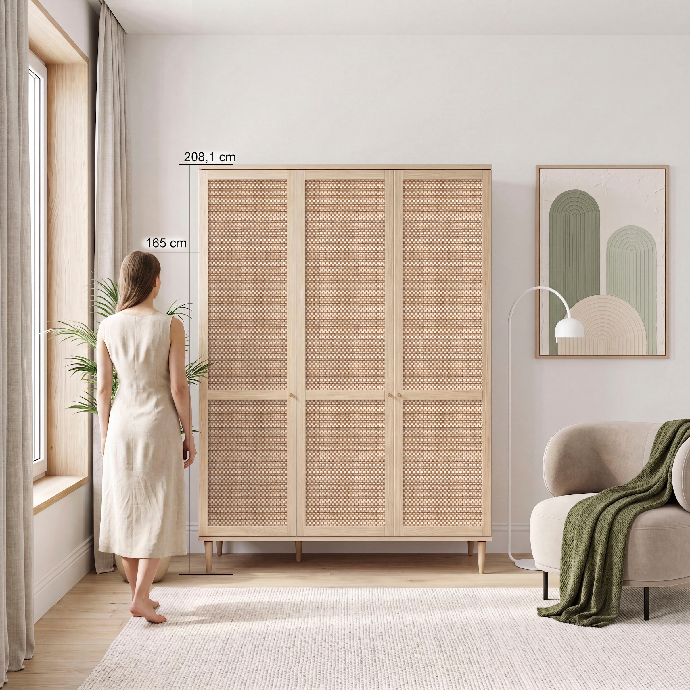 GOODproduct Kleiderschrank »ELLIAN mit Rattan, Wiener Geflechtoptik und warmem Holzdekor« Boho-Stil, Metallgriffe, Made in EU, viel Stauraum, FSC®, Vintage