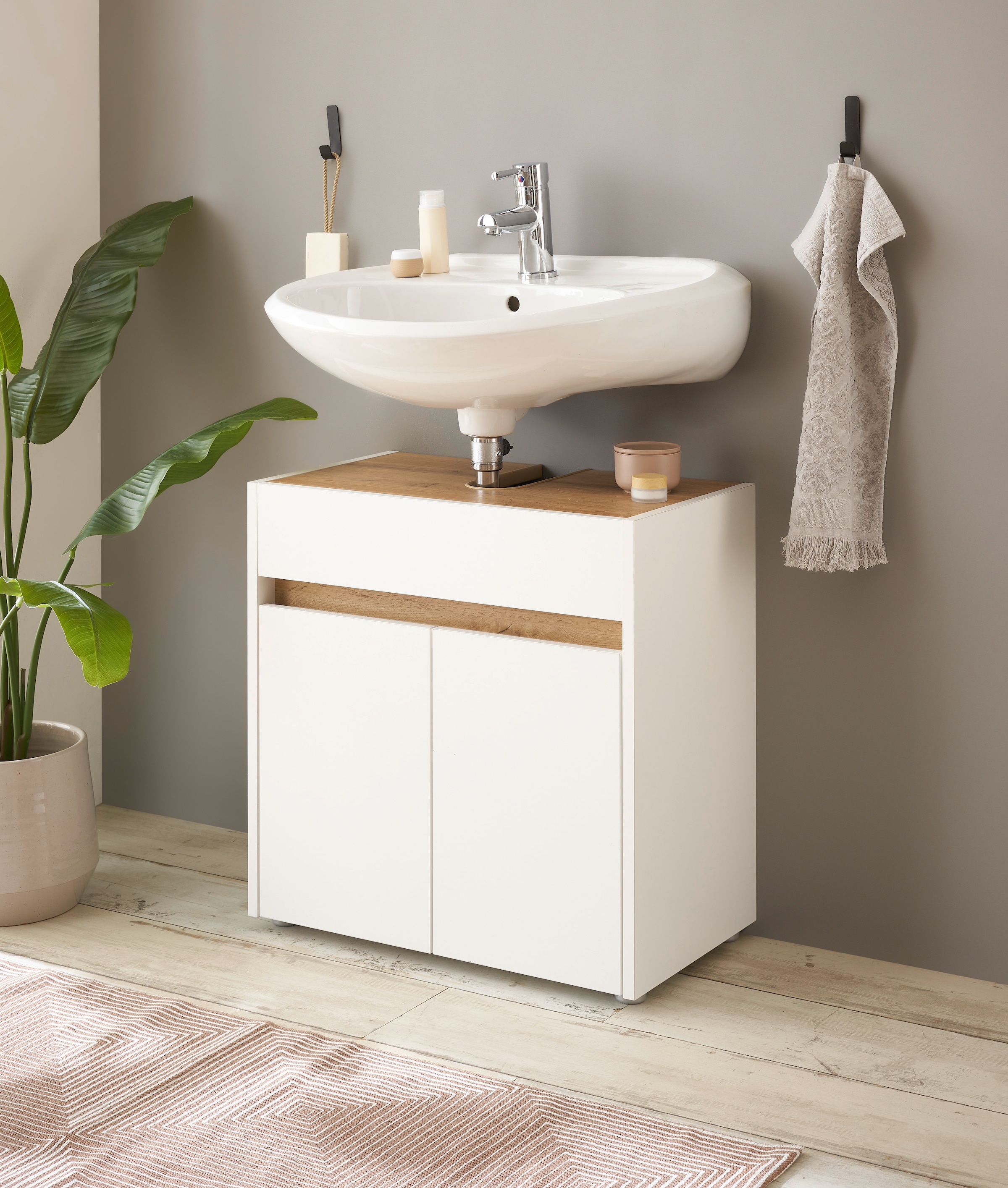 Home affaire Armoire sous lavabo »CITY/GIRON, Waschtisch mit Griffmulde, Badschrank in zeitlosem Design« in den Farben Weiss und Anthrazit verfügbar, viel Stauraum