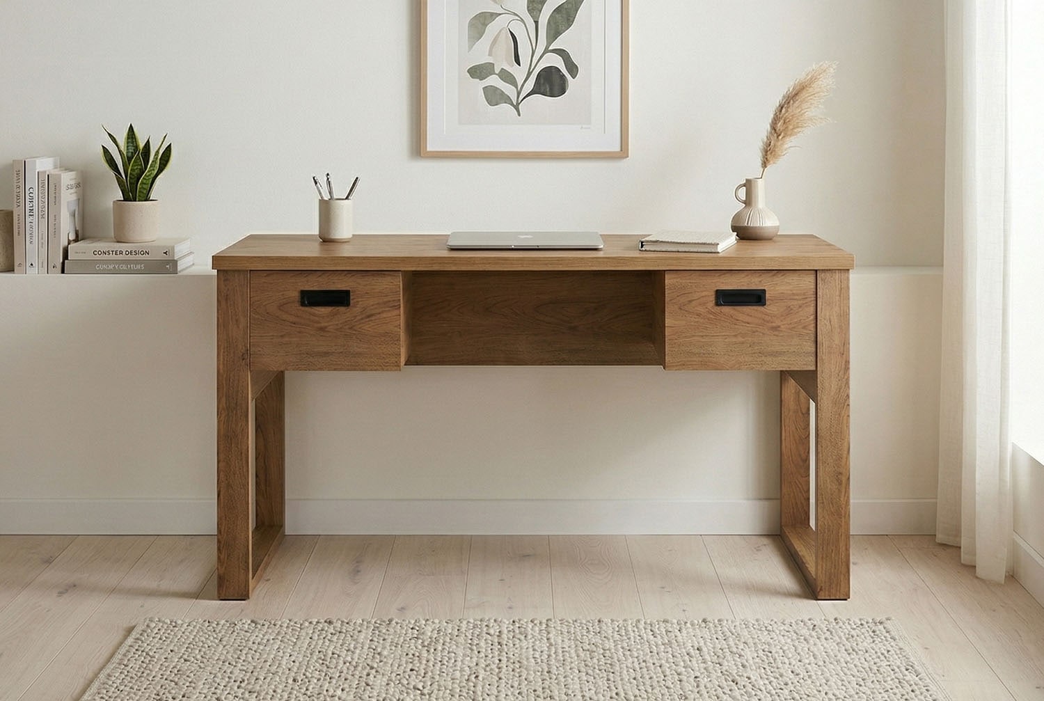 Jahnke Bureau »RIVA D 140« Bureau, espace de rangement, 2 portes, poignées en métal, aspect chêne, largeur : 140 cm