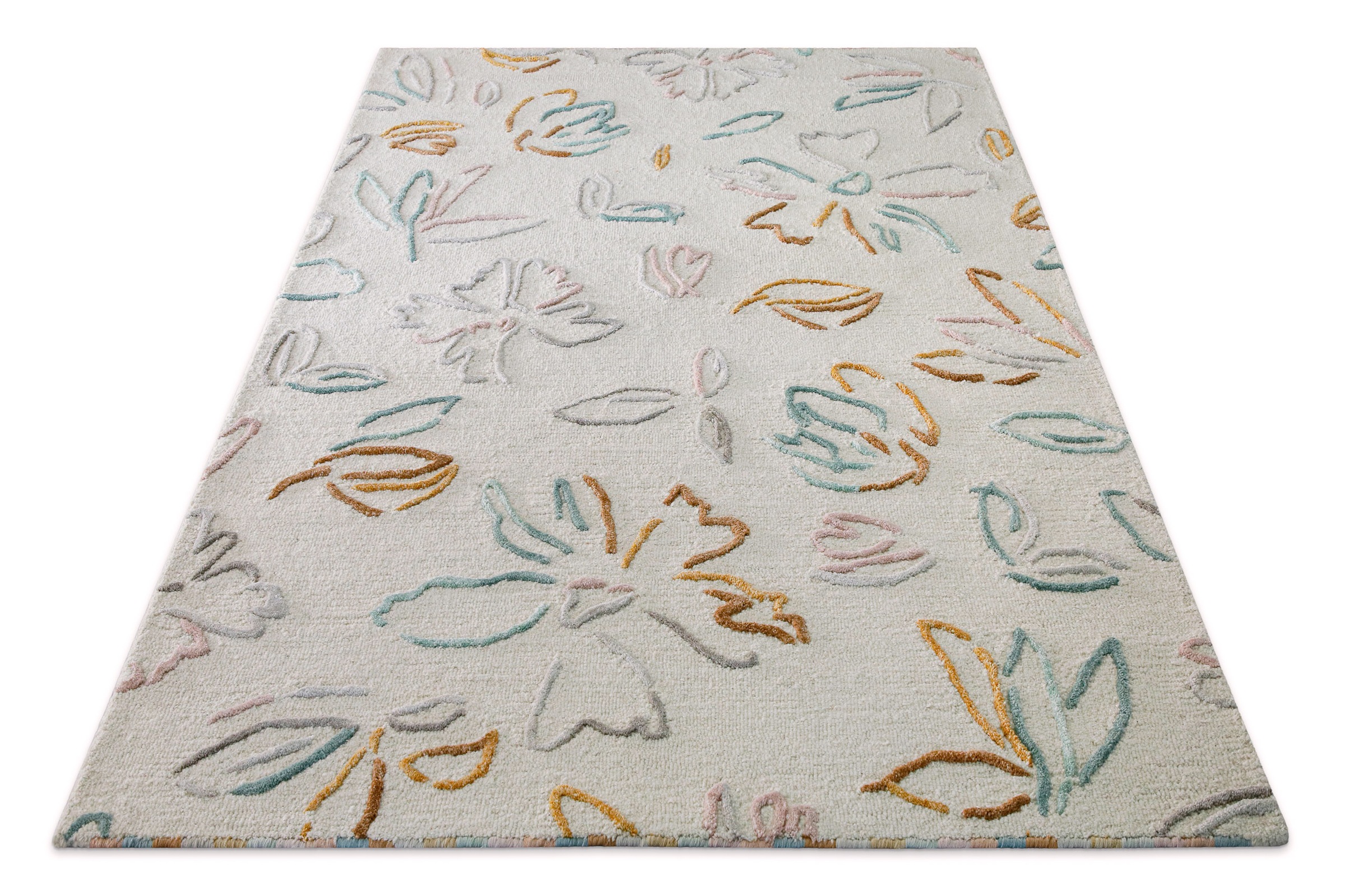 Wecon home Tapis »Vee« Rectangulaire 10 mm Höhe Wollteppich, floral, hochwertig, pflegeleicht, modern, handgetuftet