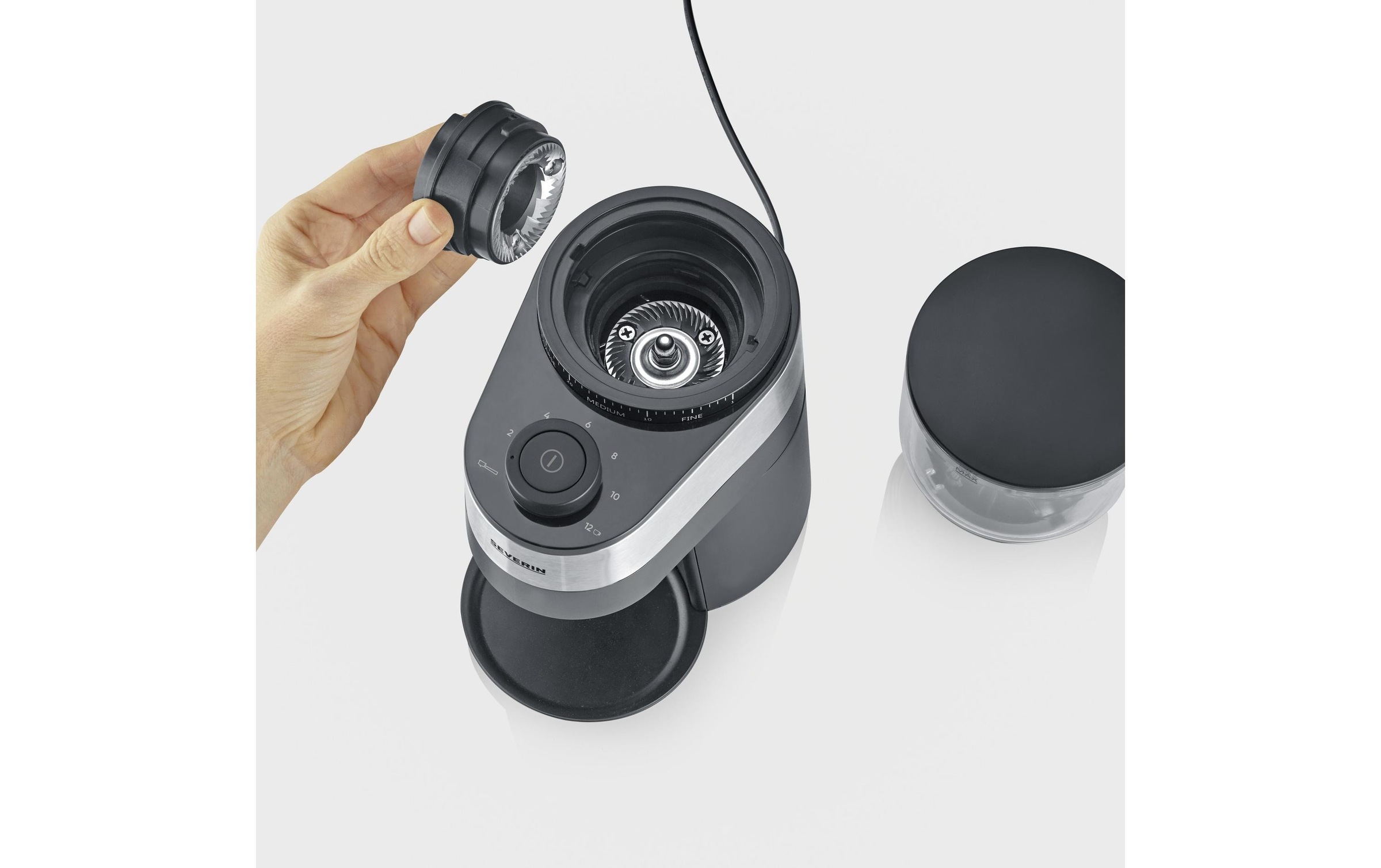 Severin Kaffeemühle »KM 3880« Scheibenmahlwerk 240 gBohnenbehälter bis 240g Bohnen, Aromaverschluss, Mahlgrad in 30 Stufen einstellbar