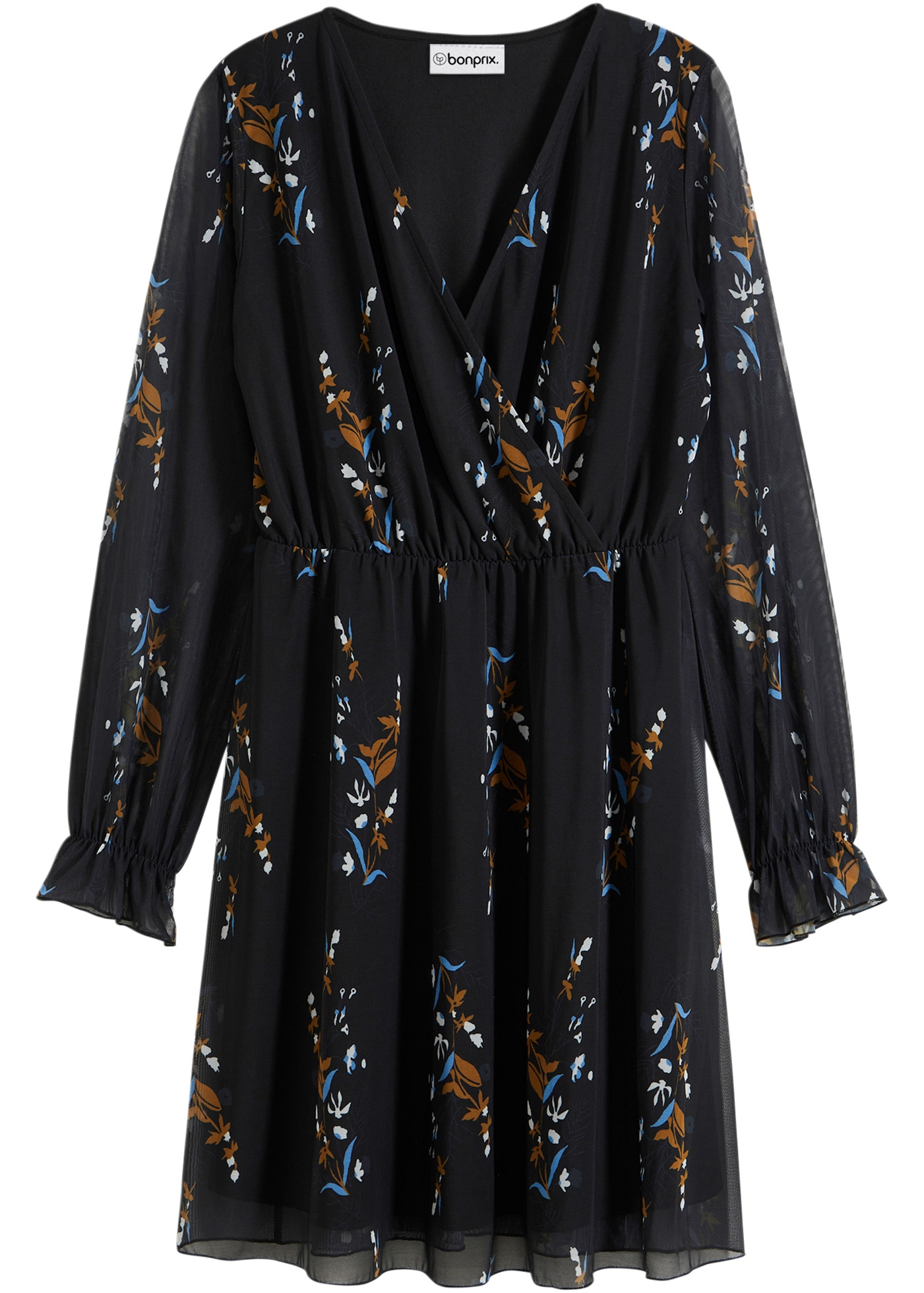 bonprix Mini-robe mit langem Arm, aus Polyester und Elasthan, mit floralem Print