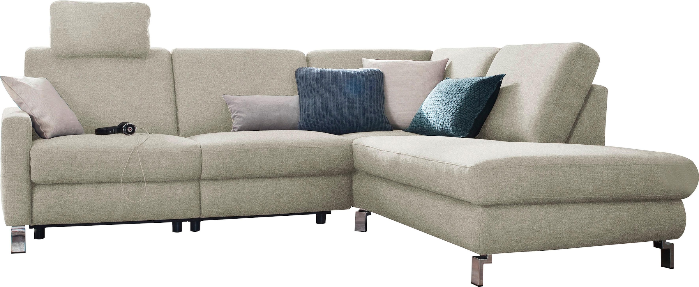3C Candy Canapé d'angle »Mainau modern und elegant, mit gutem Sitzkomfort, Breite 257cm, L-Form« au choix avec fonction relaxation électrique, ressorts ensachés
