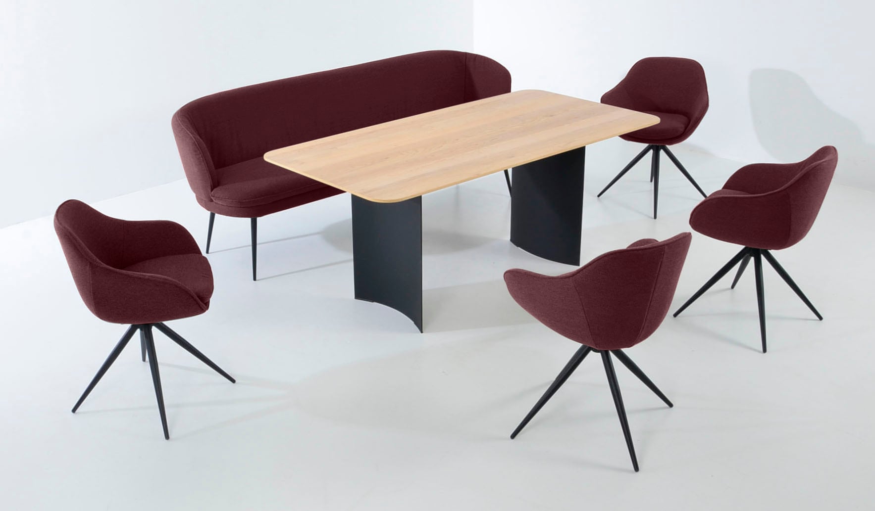 K+W Komfort & Wohnen Ensemble de salle à manger »ZOOM« ensemble repas arrondi avec banc solo, 4 fauteuils et 1 table