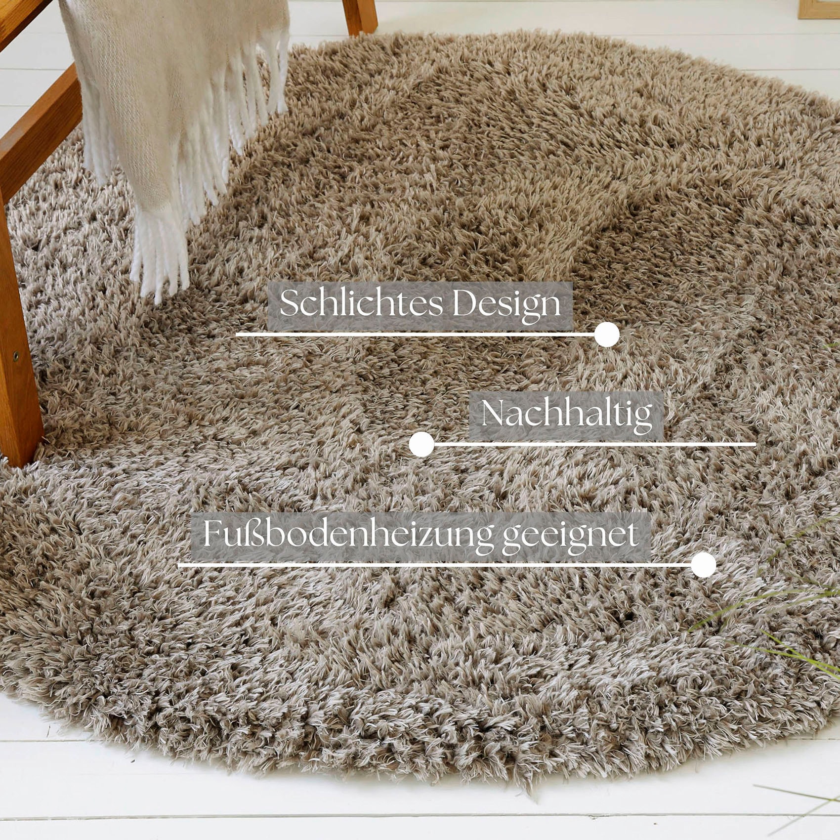 GOODproduct Tapis à poils longs »Josetta« Rond 50 mm Höhe Langflor, Shaggy, dichter weicher Hochflor, uni farben, Wohnzimmer