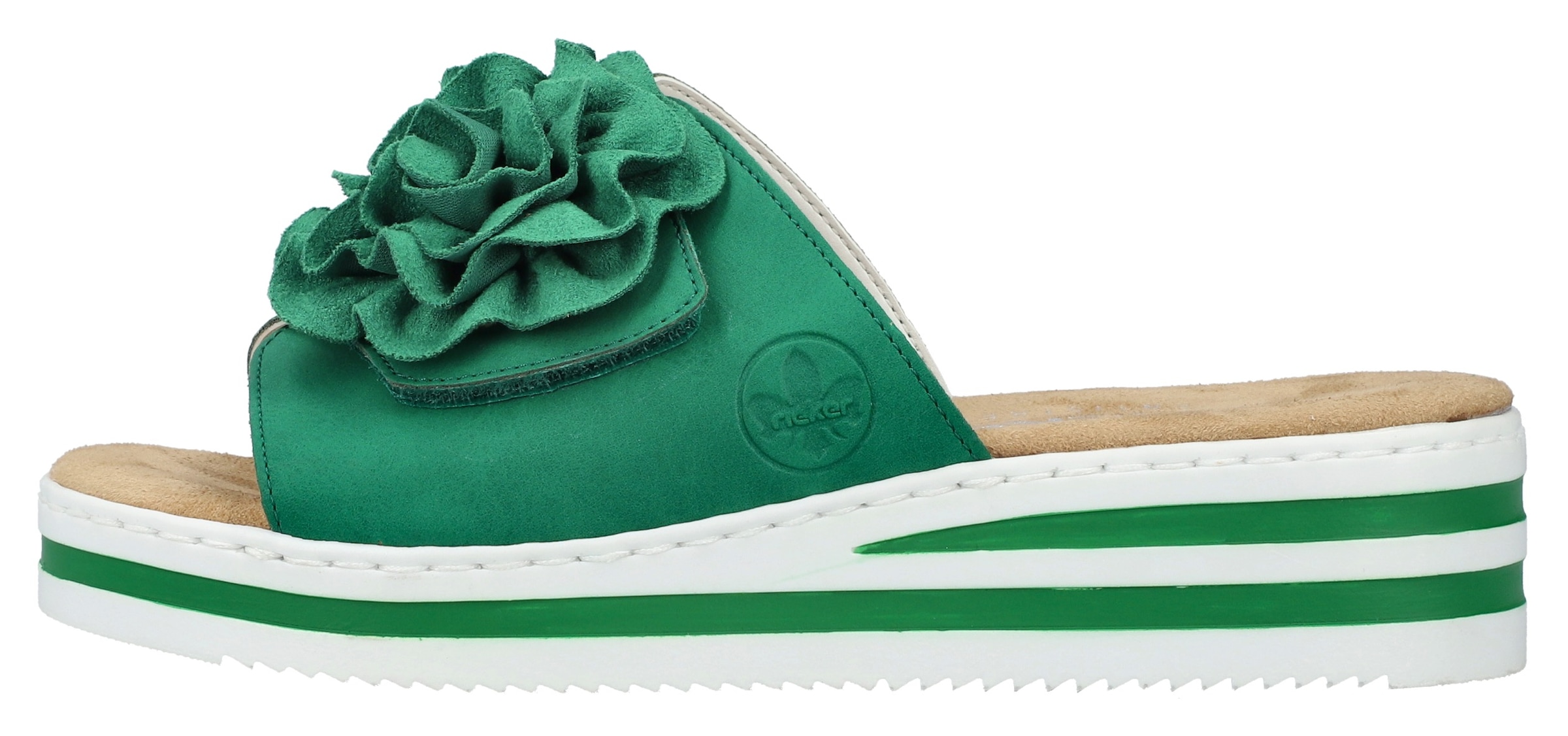 Rieker Pantolette  , Sommerschuh, Poolslide, Strandschuh, Keilabsatz, mit Klettverschluss