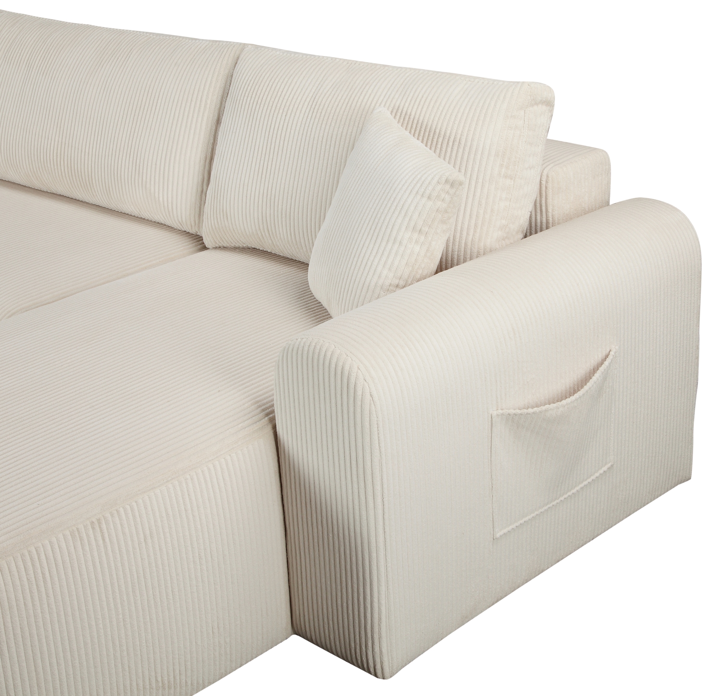 GOODproduct Wohnlandschaft »JONAA, 311 cm, U-Form, Schlafsofa, Boxspringfederung, Cord u. Struktur« 133/270cm, Bettkasten, Seitentaschen, Cord und Struktur