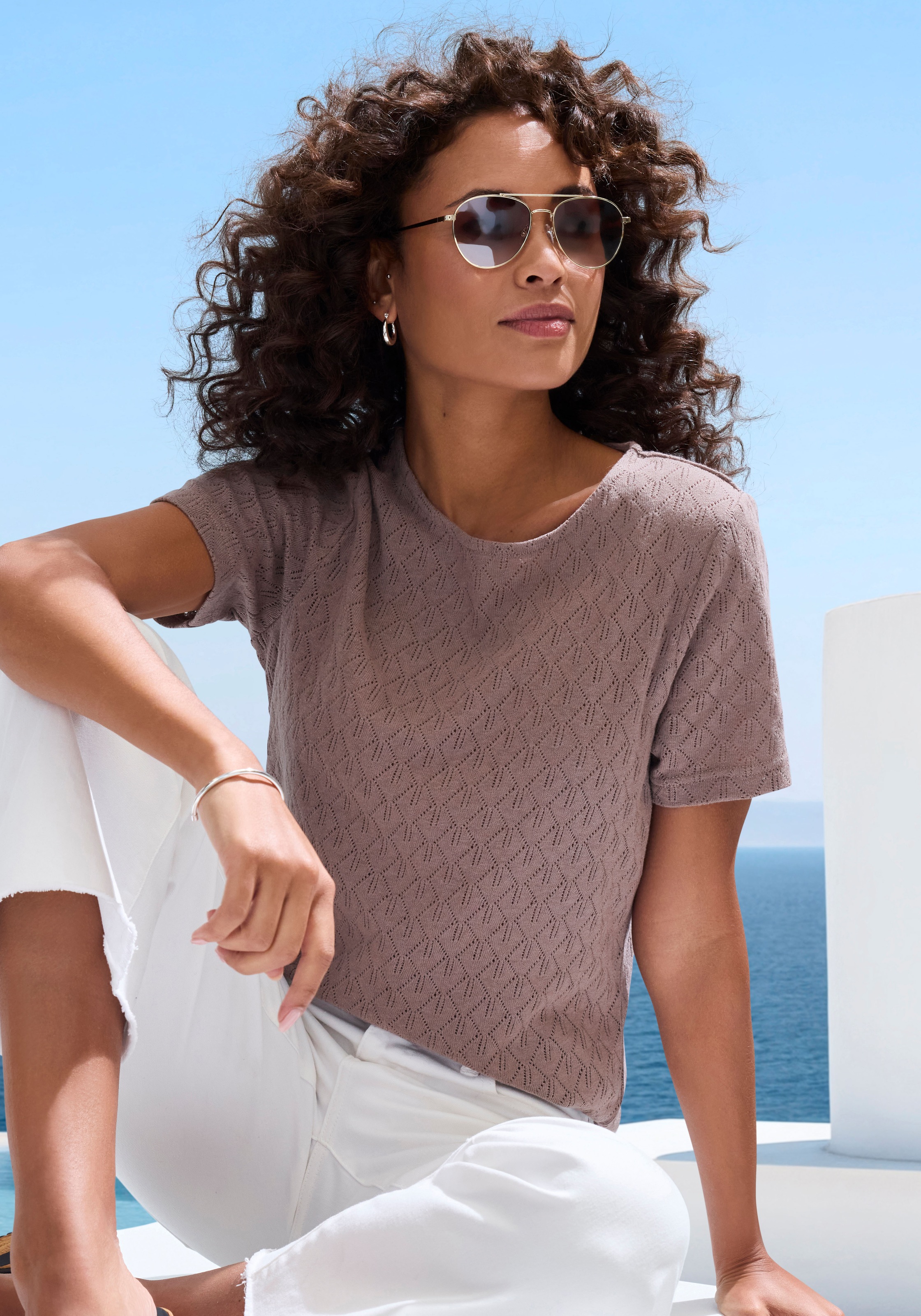 Vivance T-shirt à manches courtes »mit modischem Ajour-Muster« 2er-Pack,  aus weicher Baumwoll-Qualität