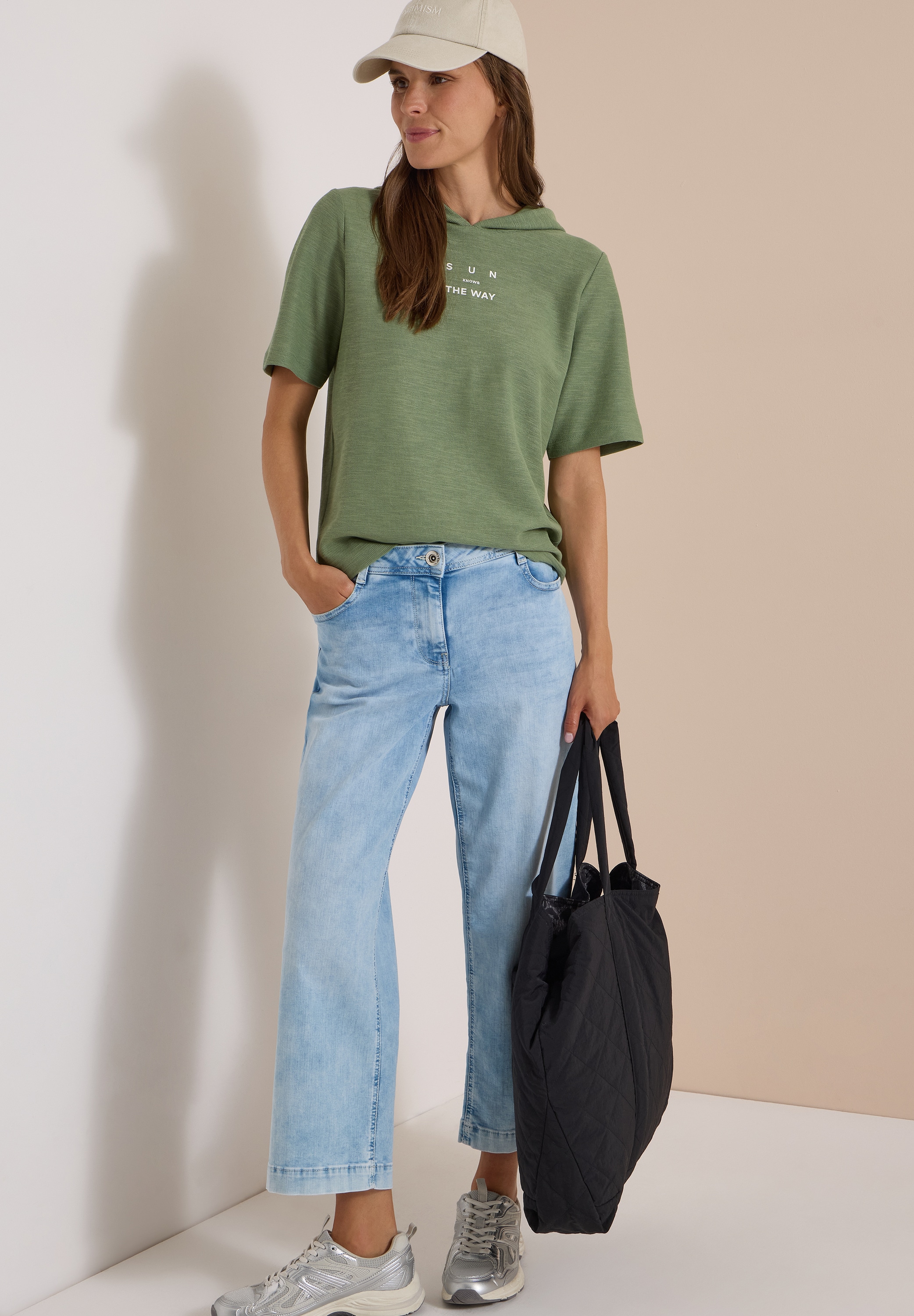 Cecil T-shirt à capuche aspect fil chiné, avec imprimé, mélange de coton