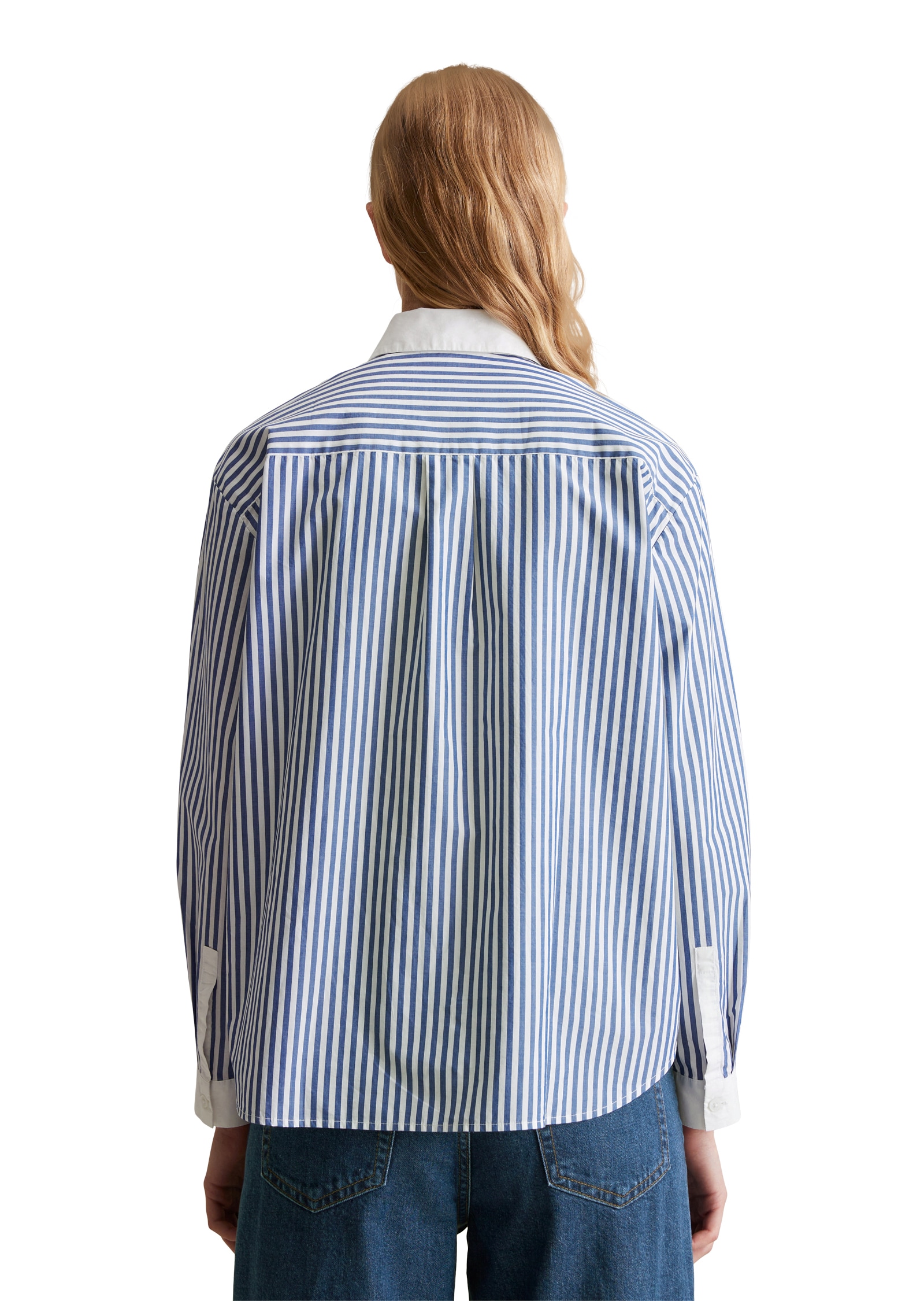 Marc O'Polo DENIM Blouse à manches longues gestreift, weisser Kragen und Manschette