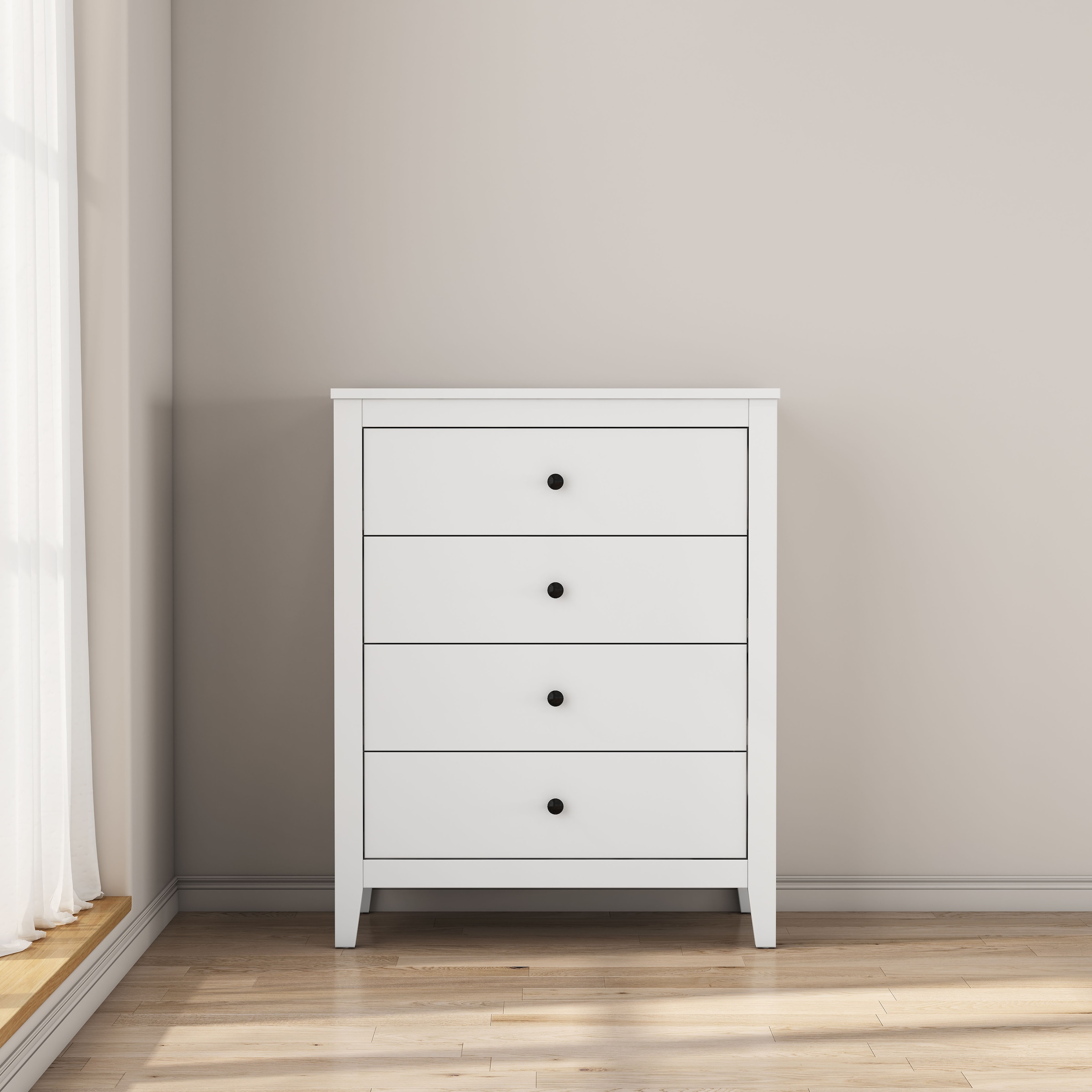 GOODproduct Schubkastenkommode »Borkum Sideboard mit 4 Schubladen Bestseller Landhaus weiss« hochwertige schwarze Griffe aus Metall, 