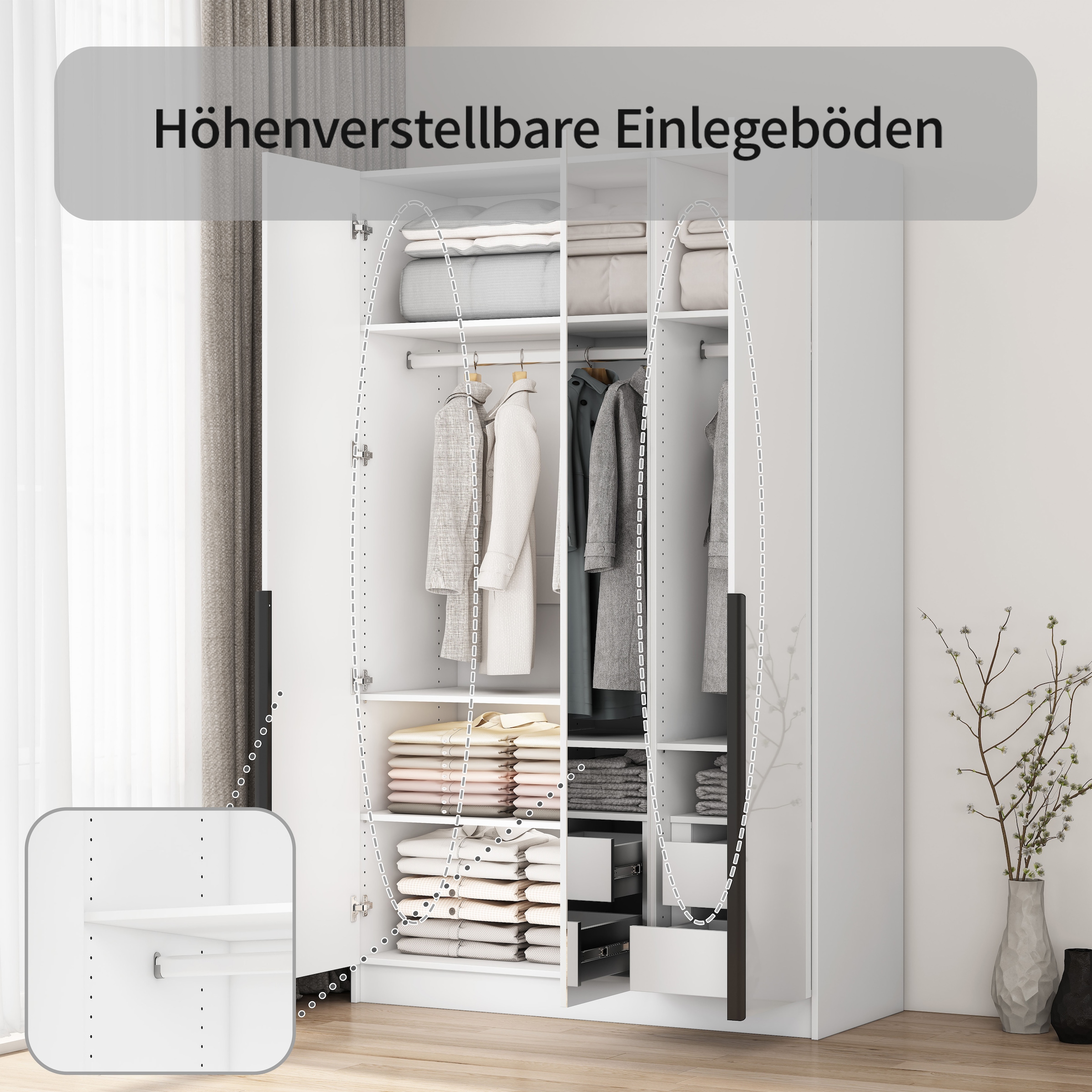 GOODproduct Kleiderschrank »Annor Schlafzimmerschrank Breite 122cm hochglanz Schrank Garderobe« Drehtürenschrank mit perfekter Innenausstattung - elegante Türgriffe