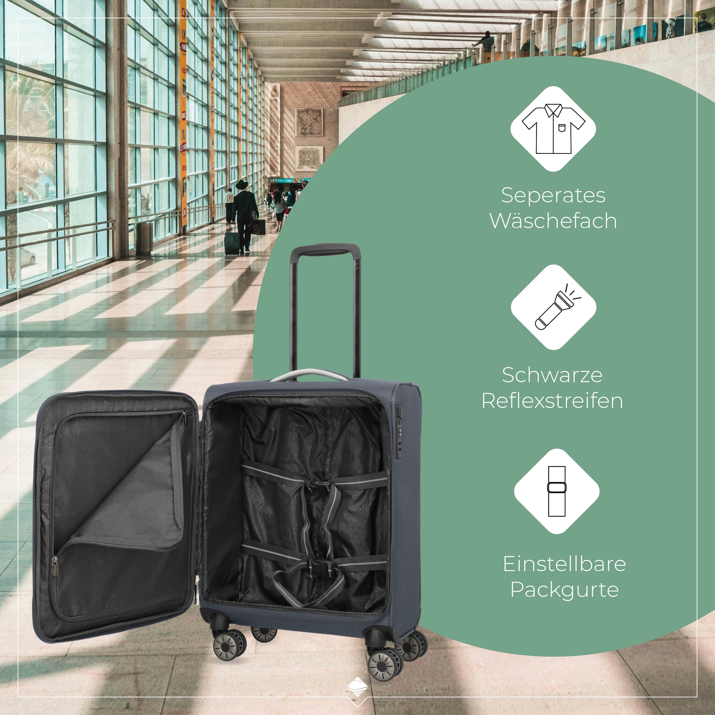 travelite Trolley pour bagages à main »JETPACK Multi Light 4 Cabin, konzipiert für Condor & Ryanair« 37 litre 4 Rollen Valise souple cabine pour la plupart des compagnies aériennes courantes