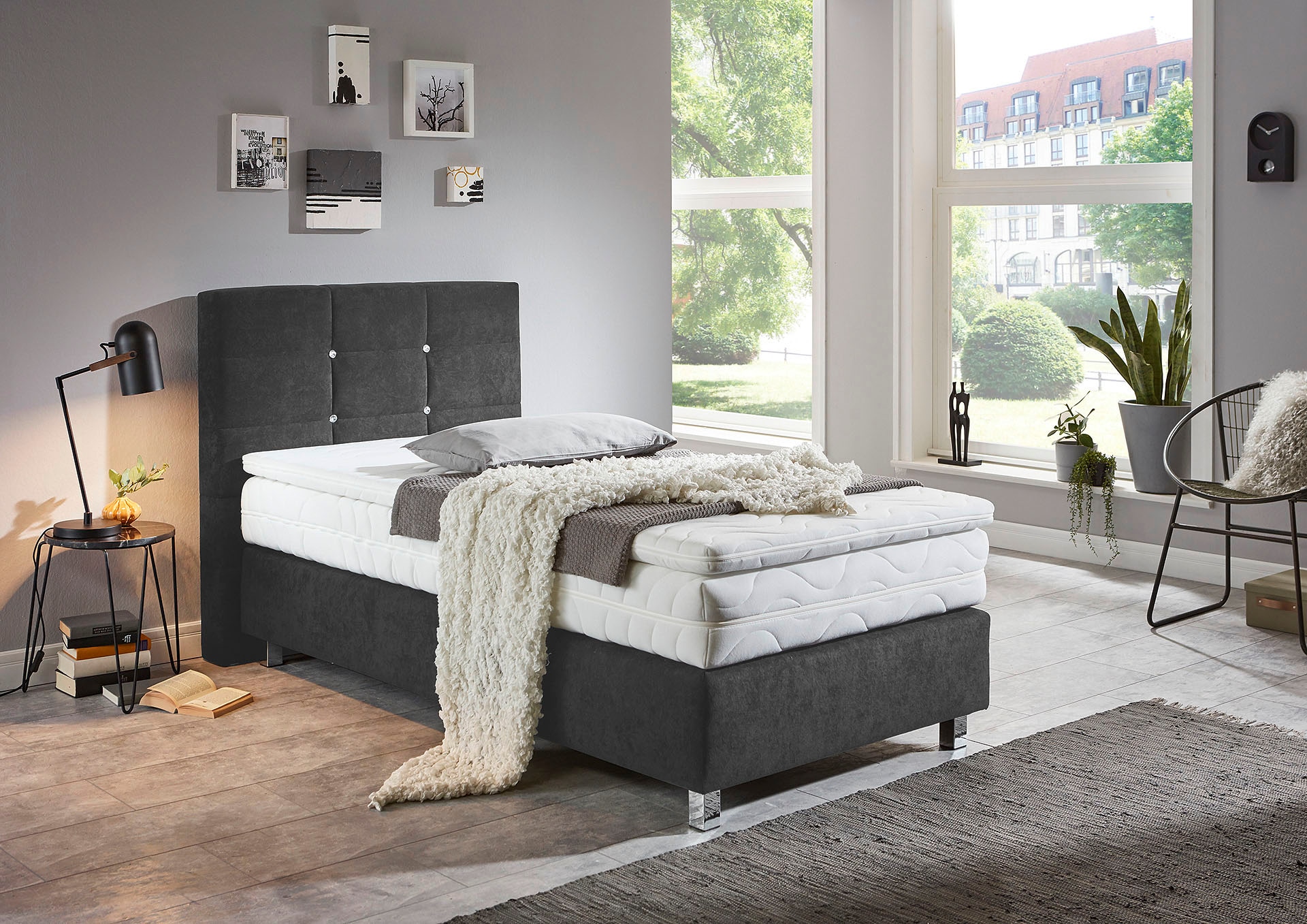 Westfalia Schlafkomfort Boxspringbett mit Knöpfen in Kristalloptik, wahlweise mit Topper