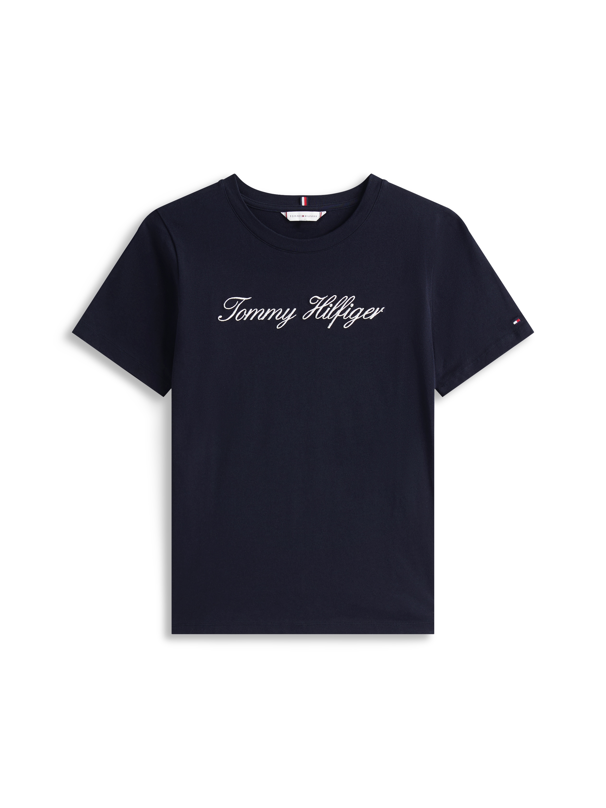 Tommy Hilfiger T-shirt »NOS SCRIPT REGULAR C-NK SHORT SLEEVE« avec col rond et broderie contrastée, coupe régulière