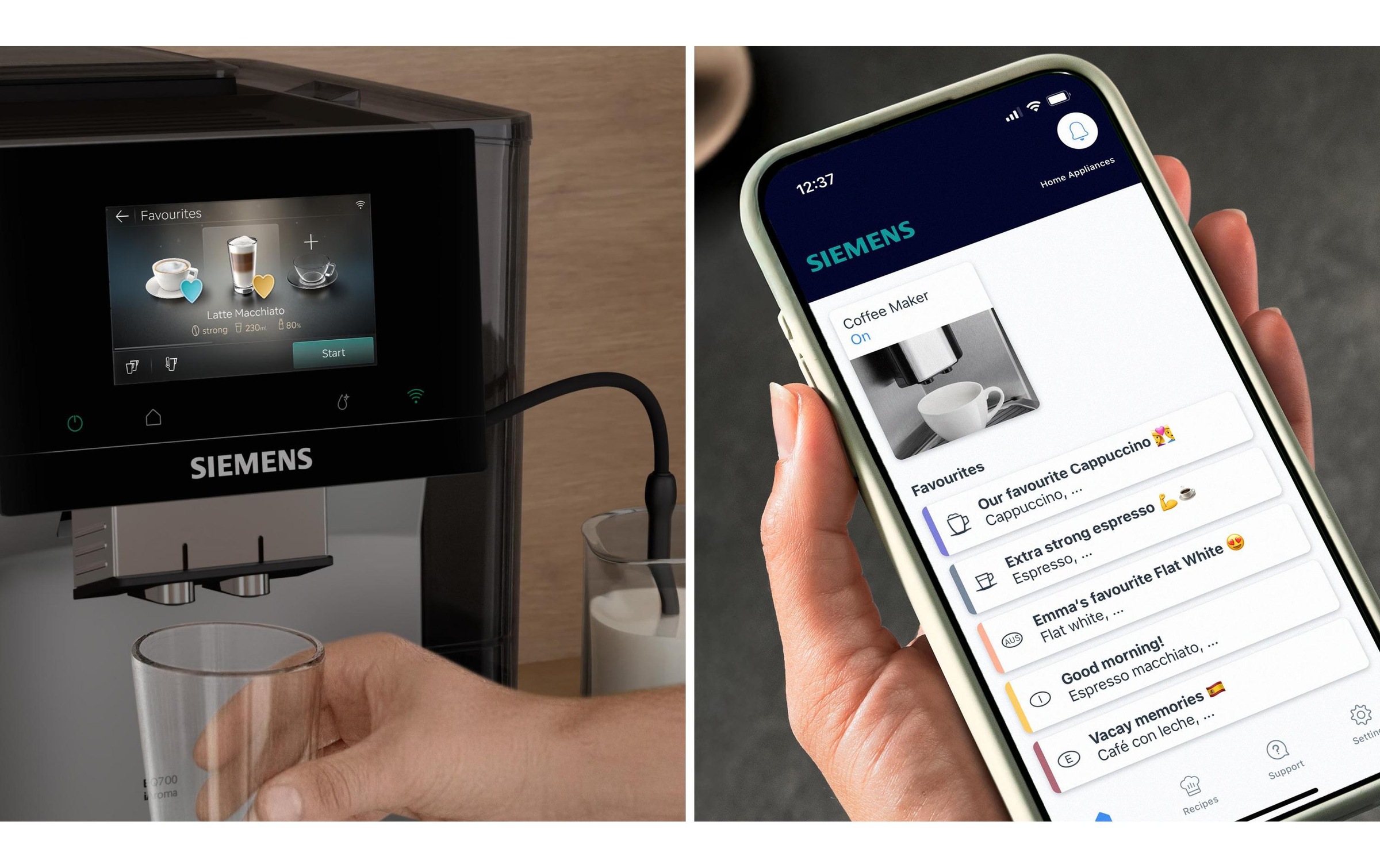 SIEMENS Kaffeevollautomat »EQ700 TP725ET7, inkl. Thermo-Kaffeebecher, XL-Getränke, 20 Favoriten« farbiges Full-Touch-Display, Doppeltassenfunktion, sehr leise, silber