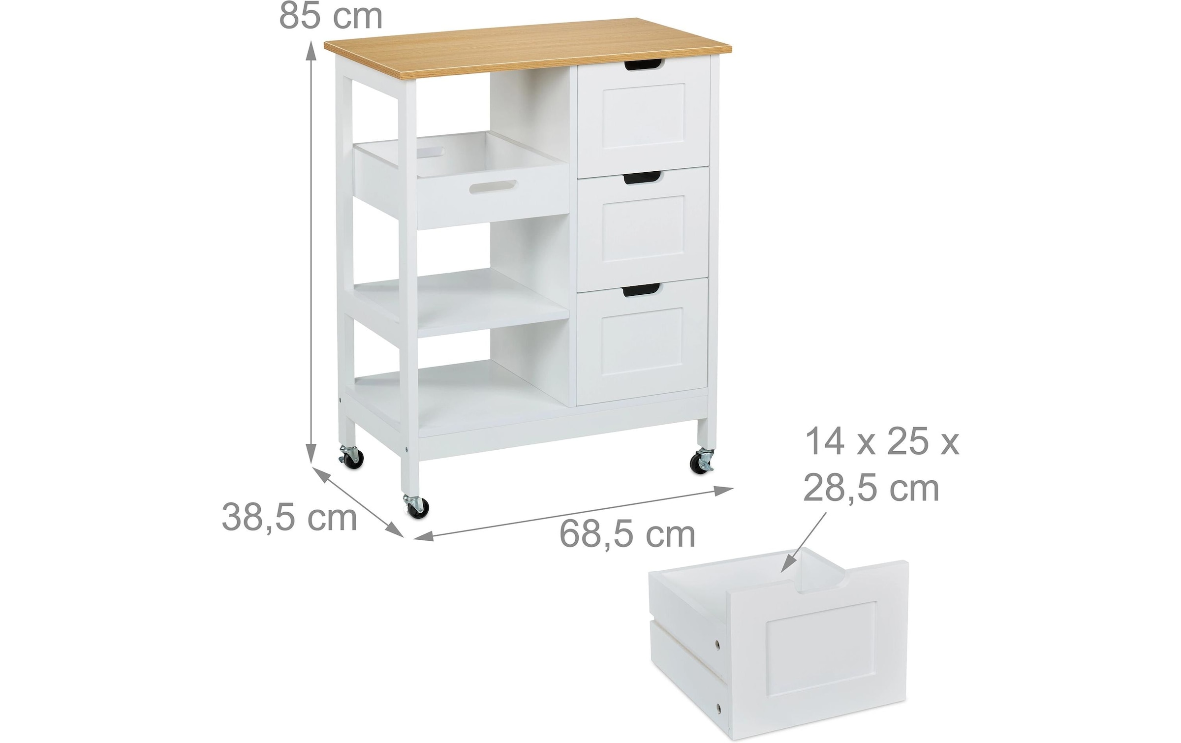 relaxdays Chariot de cuisine »Rollwagen mit Arbeitsplatte«