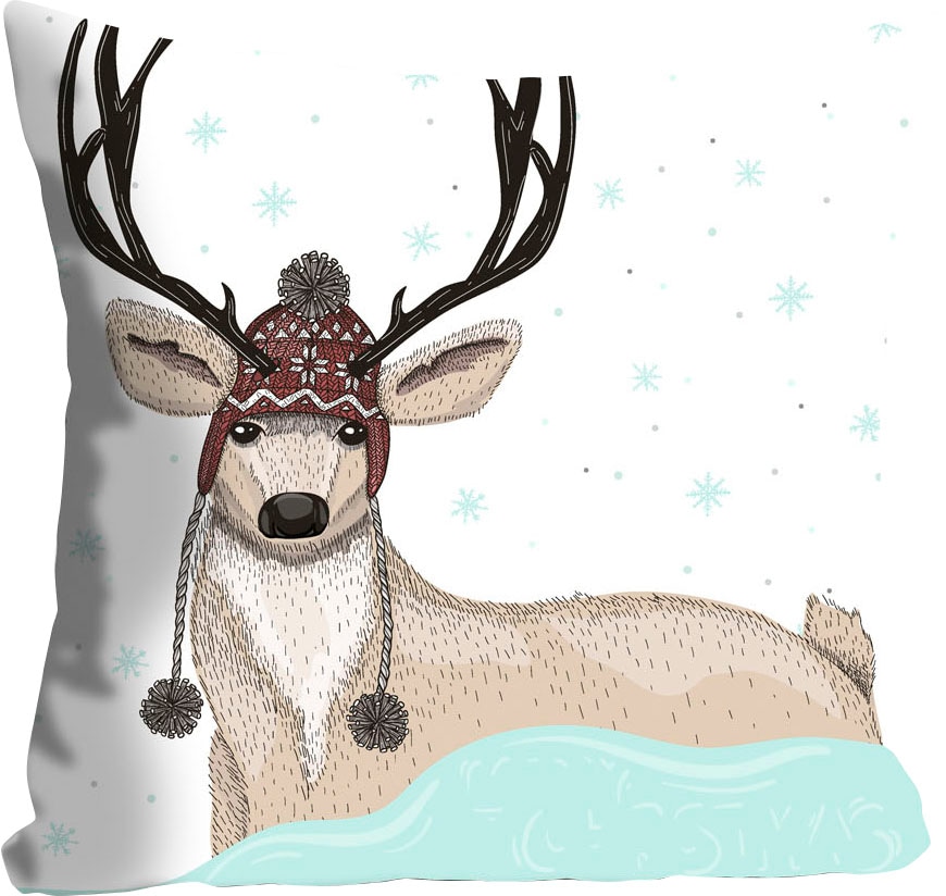 queence Coussin décoratif »Walter« mit einem Rentier mit Mütze