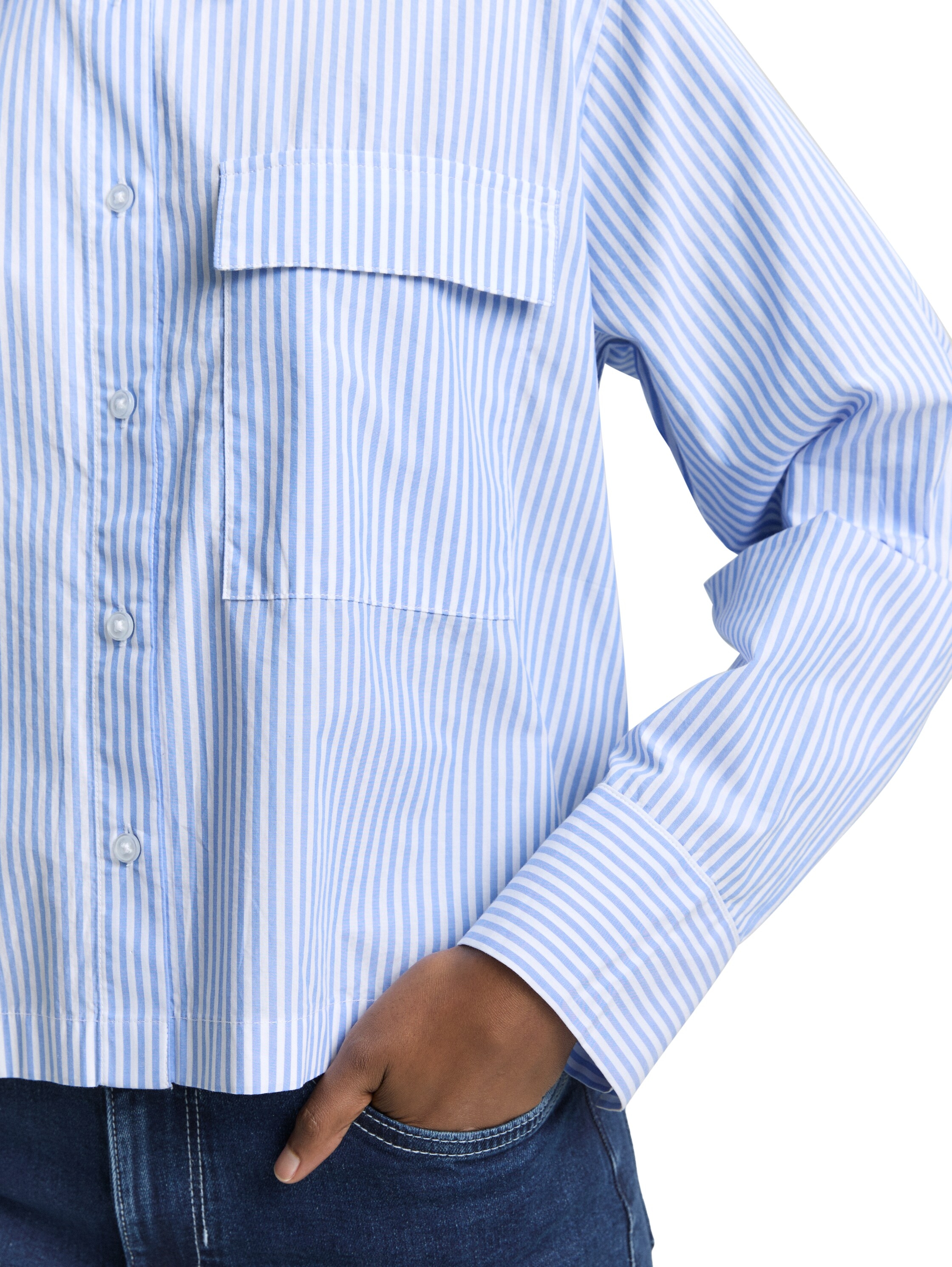 TOM TAILOR Denim Blouse à manches longues gestreift, kurze Form, mit Brusttasche