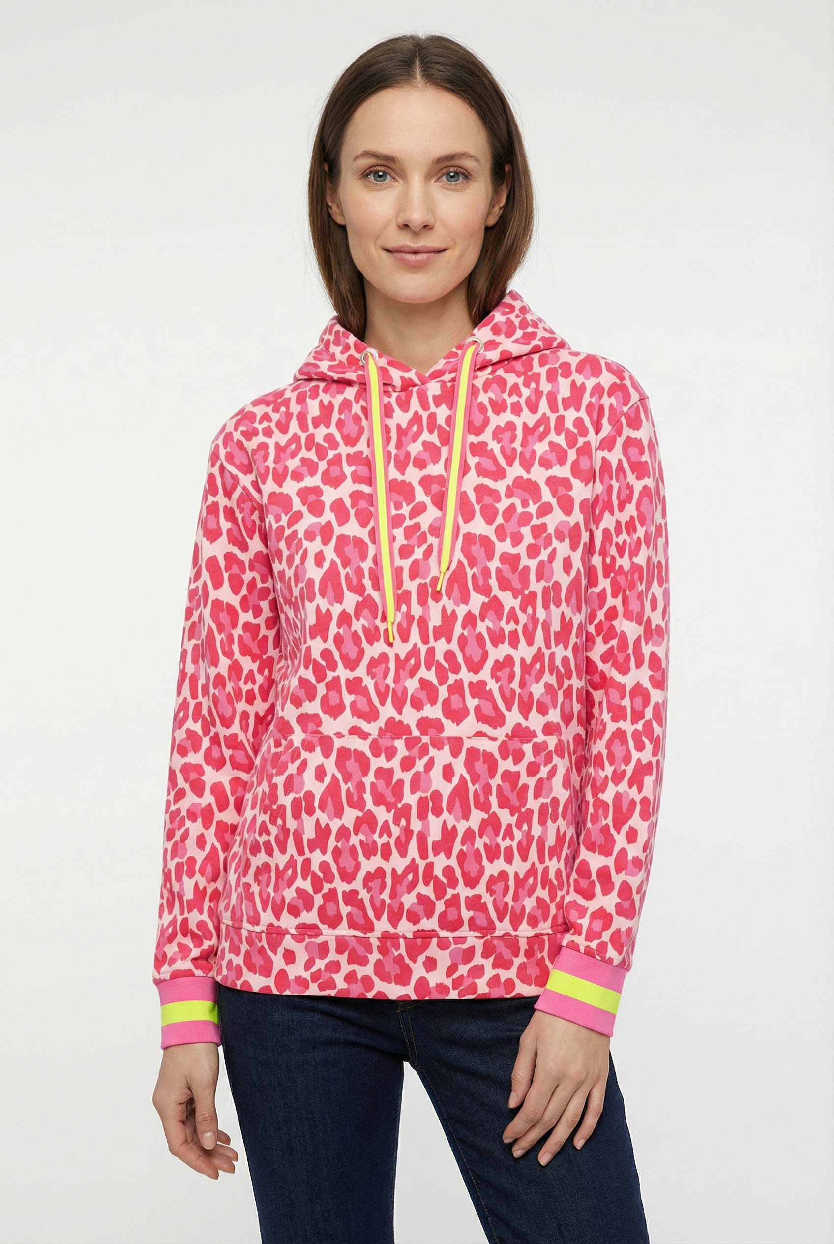 Zwillingsherz Hoodie »"Leo Allover Neon Kante"«, mit Animal-Design und kontrastfarbigen Ärmelbündchen
