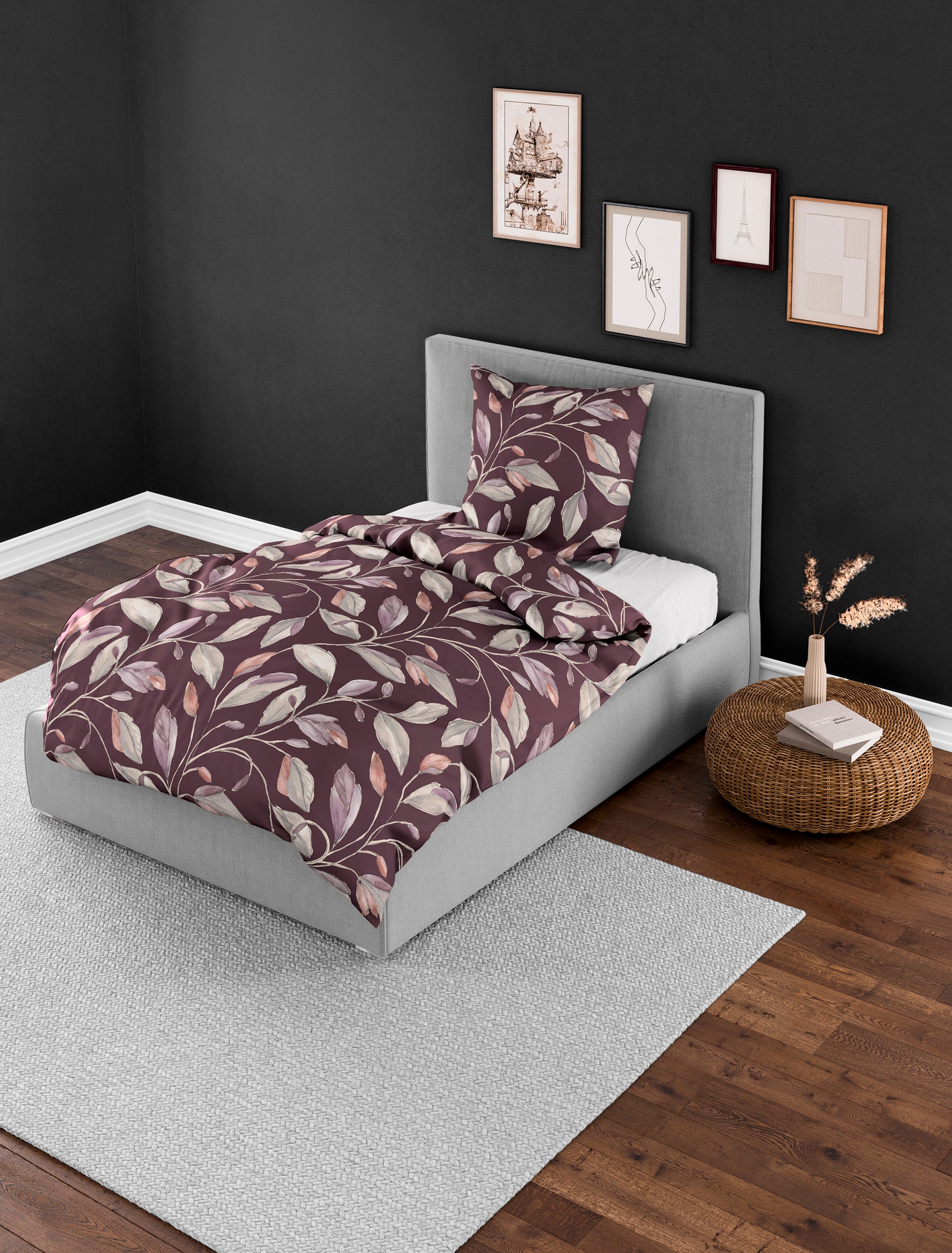 BIERBAUM Linge de lit »4009« 2 cuis Mako satin, 100 % coton, facile d'entretien, floral