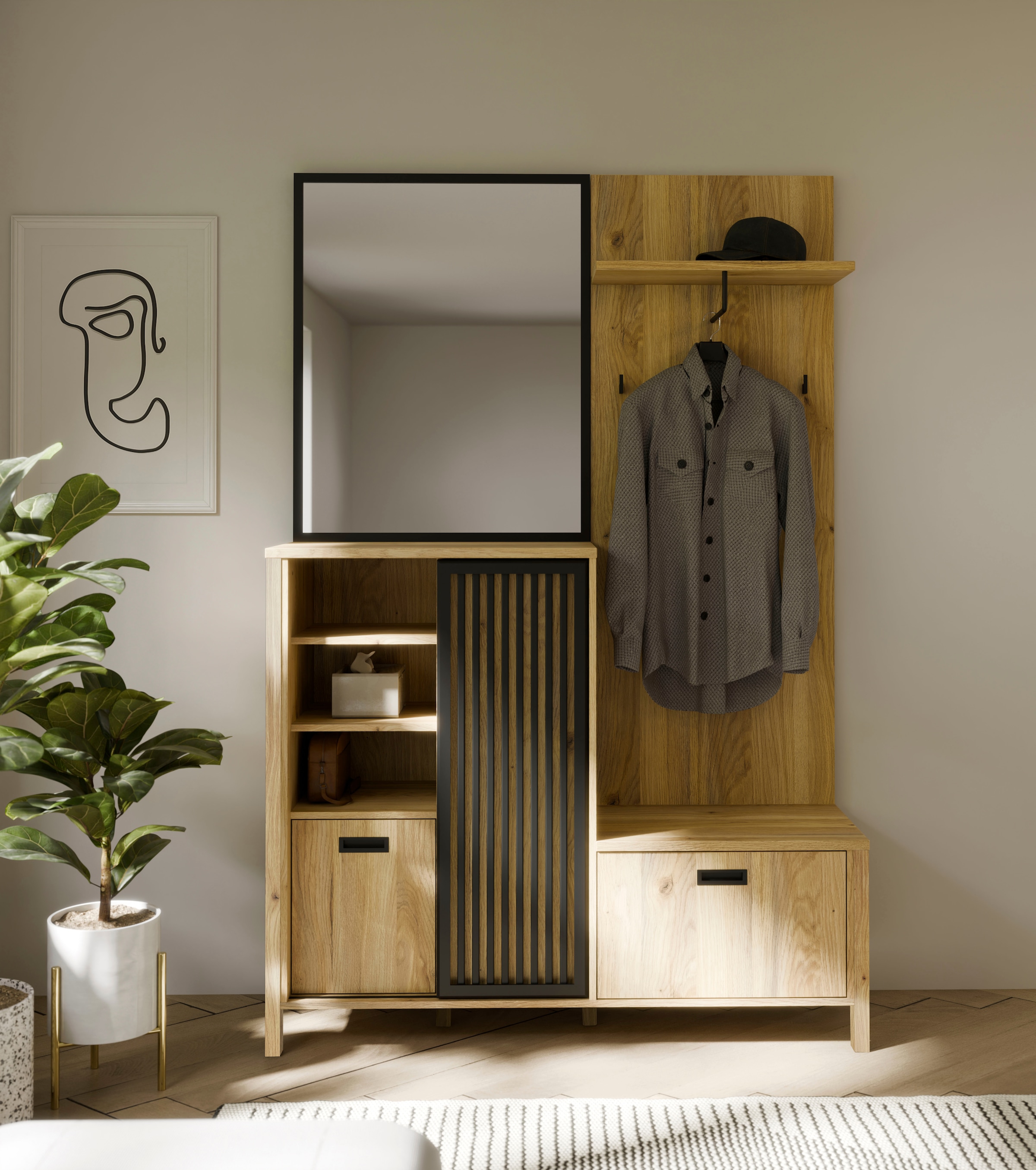 FORTE Vestiaire compact »Jytana« Garde-robe compacte, espace de rangement, aspect lamelles, couleur tendance