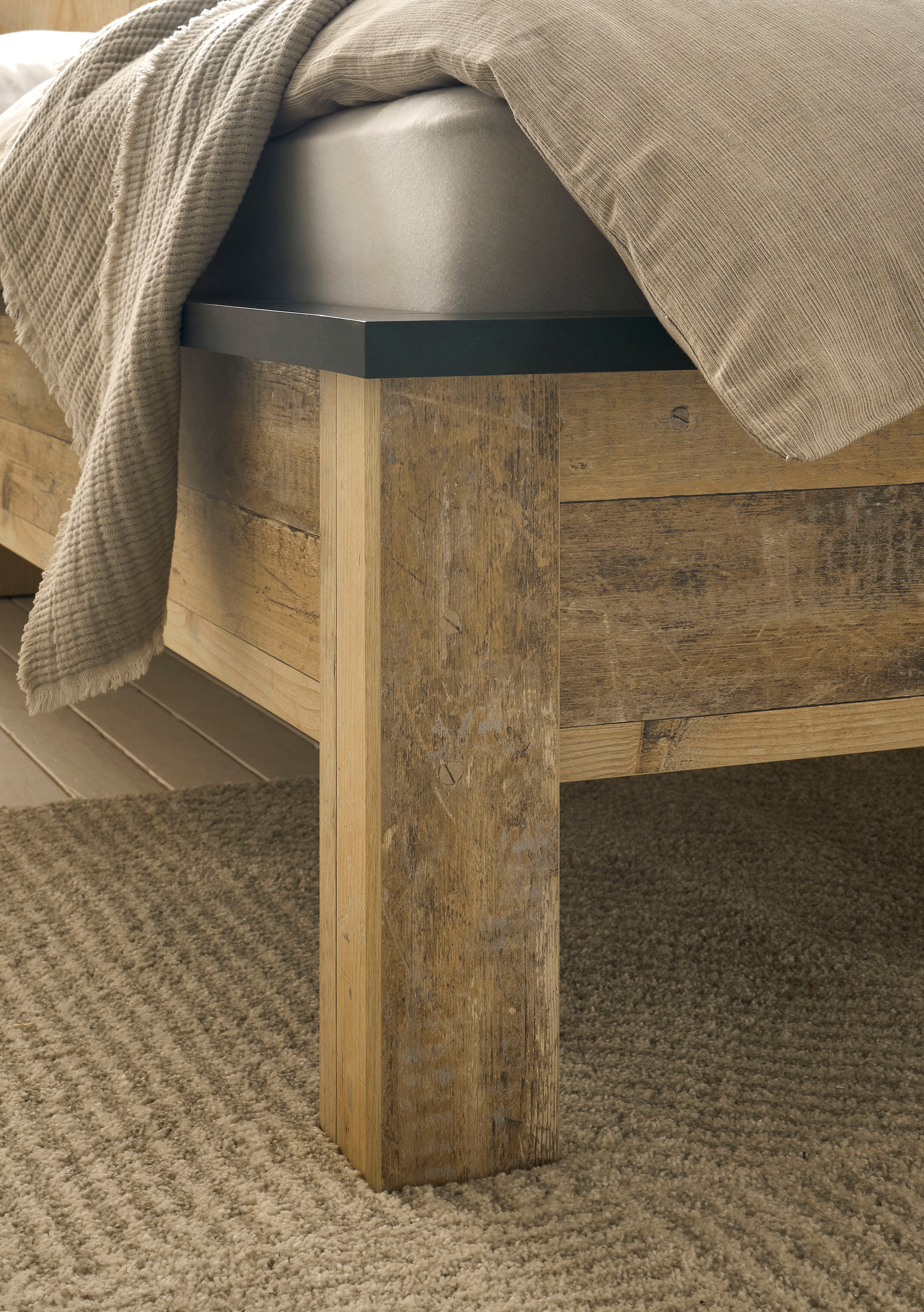 Home affaire Bettanlage »SHERWOOD« 3 Stk. tlg. Liegefläche Bett 140x200cm, Wandpaneel mit jeweils 2 Ablageflächen