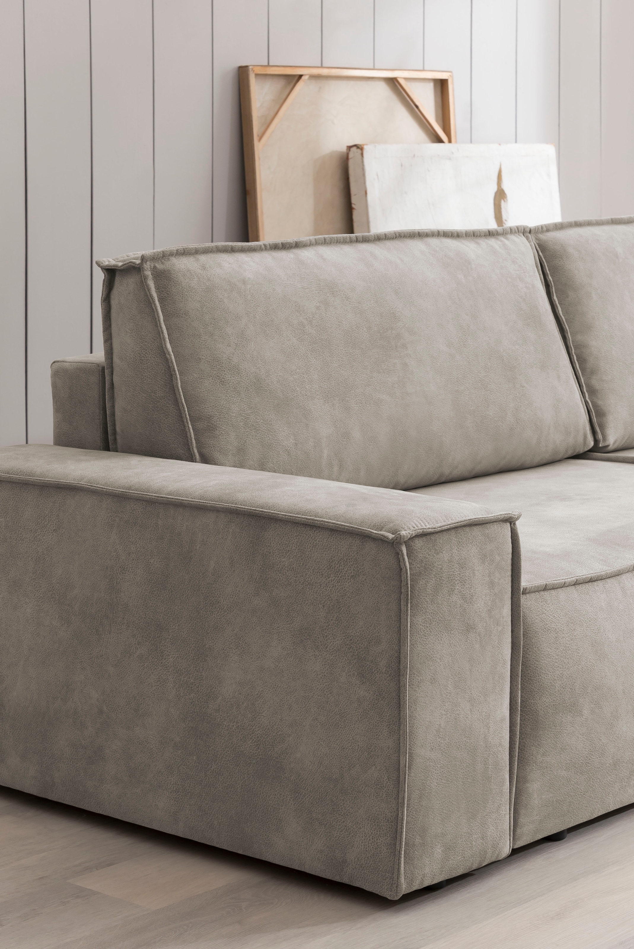 GOODproduct 3-Sitzer »SHERWOOD Vintage Lederoptik Schlafsofa (257cm)« Schlaffunktion mit Bettkasten (ca. 136/200cm)