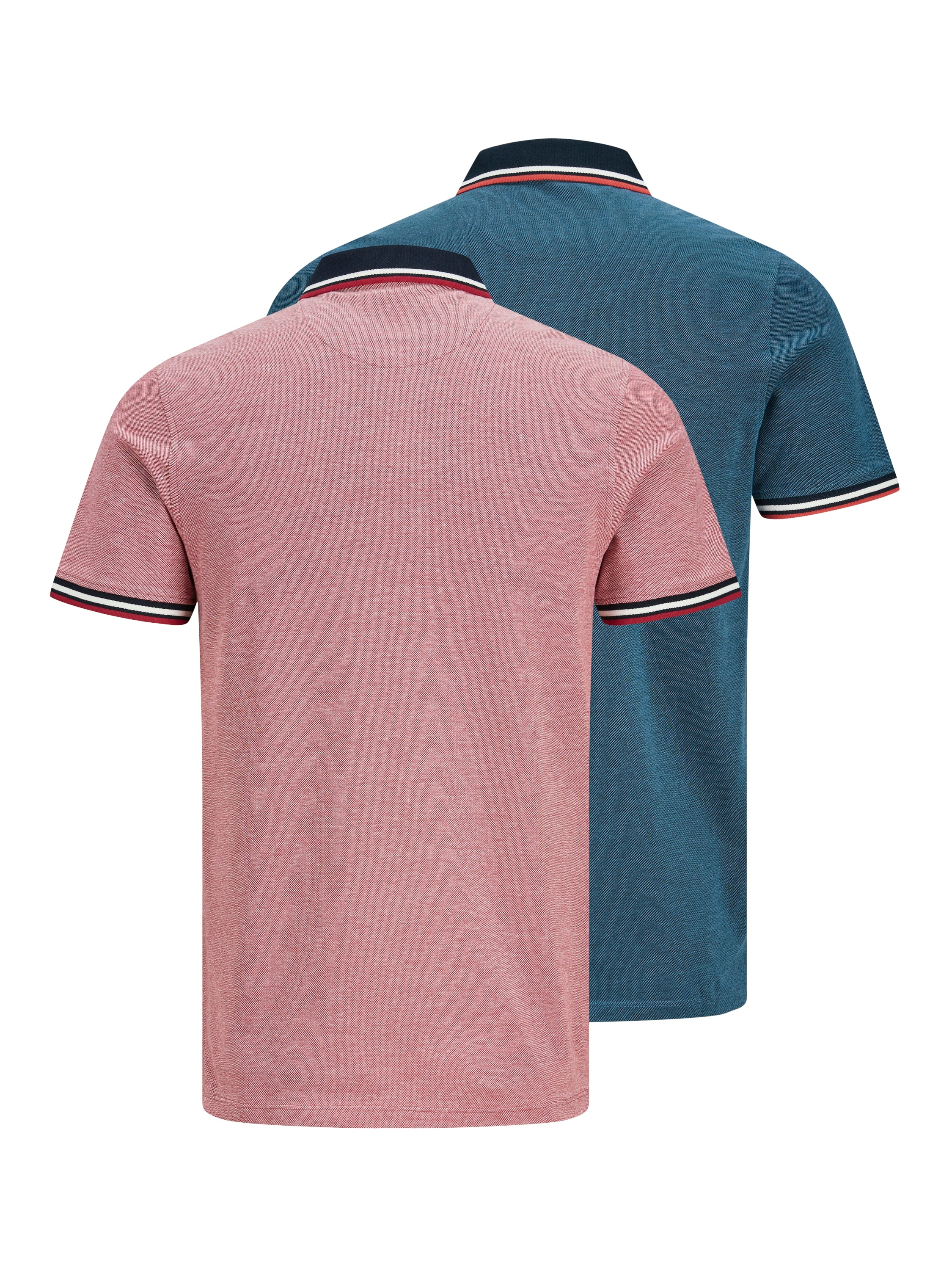 Jack & Jones Polo »JJEPAULOS im Doppelpack mit Logostickerei und Komfort« Paquet, 2er-Pack, 2 cuis unifarben mit Farbeinsatz, modisch, schmal, Baumwolle, Polokragen