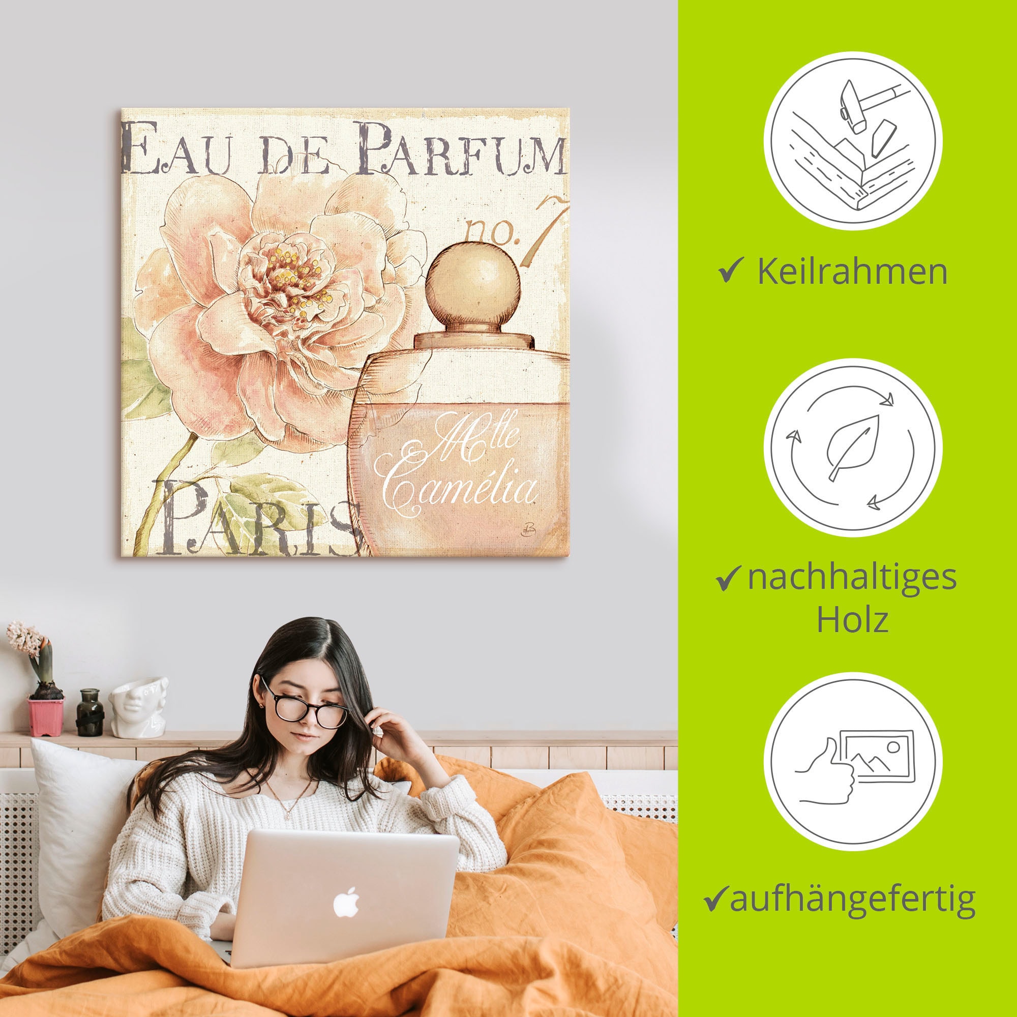 Artland Leinwandbild »Blumen und Parfum II« Schilder 1 Stk. tlg. auf Holzrahmen gespannt