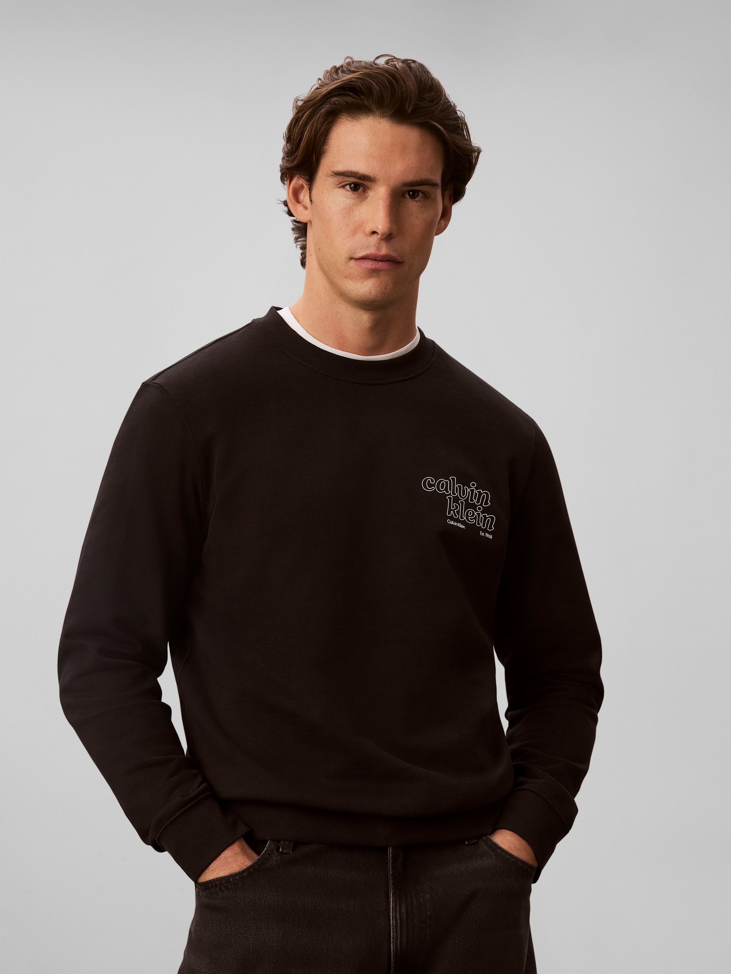Calvin Klein Jeans Sweatshirt , Rundhalsausschnitt, Brustdruck, reine Baumwolle
