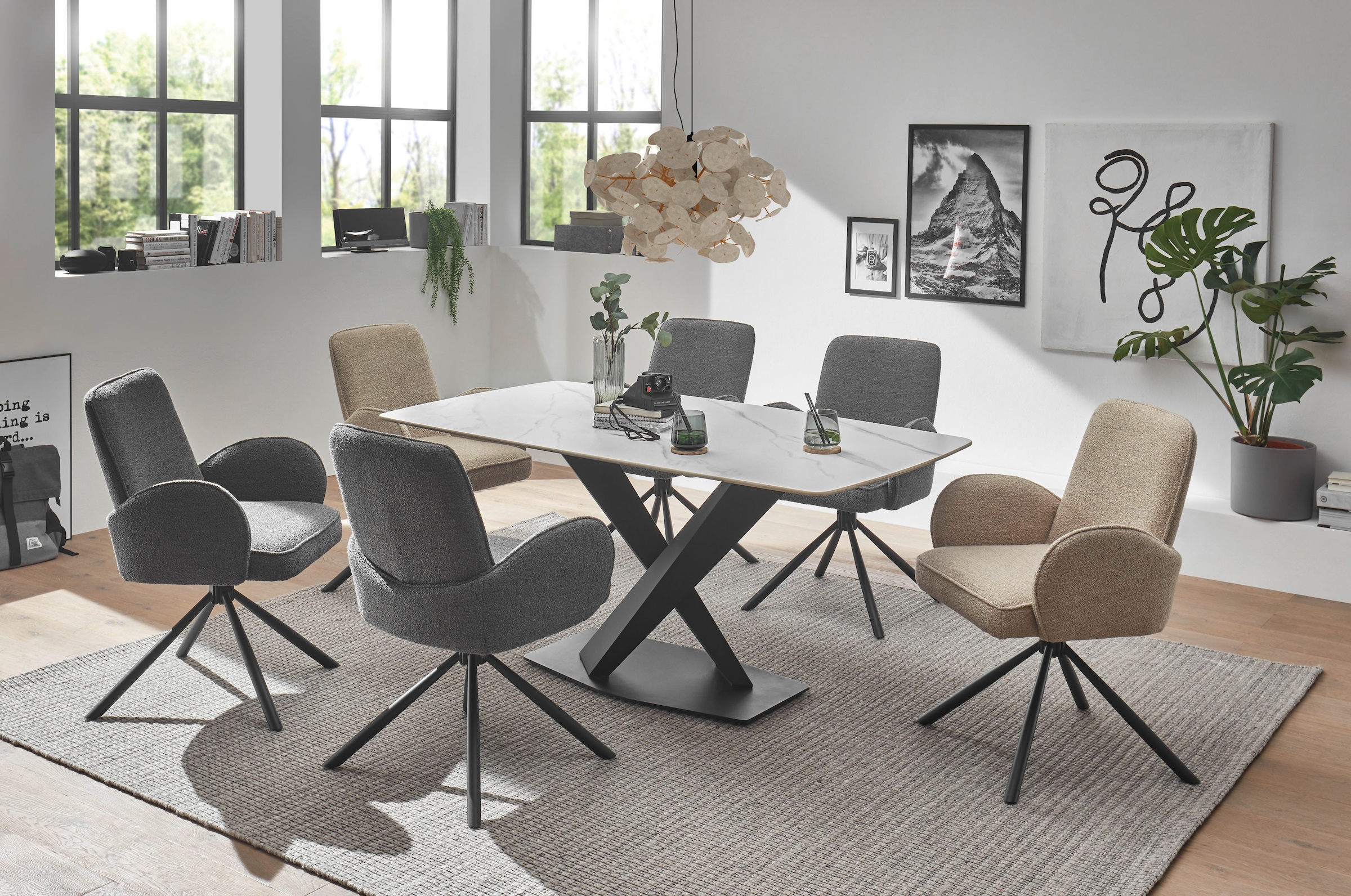 Stolkom Esstisch »Ventura Esszimmertisch Keramik, Esstisch Keramik BxHxT 180x75x90 cm« Keramikoberfläche abgerundete Ecken, Metallgestell schwarz matt