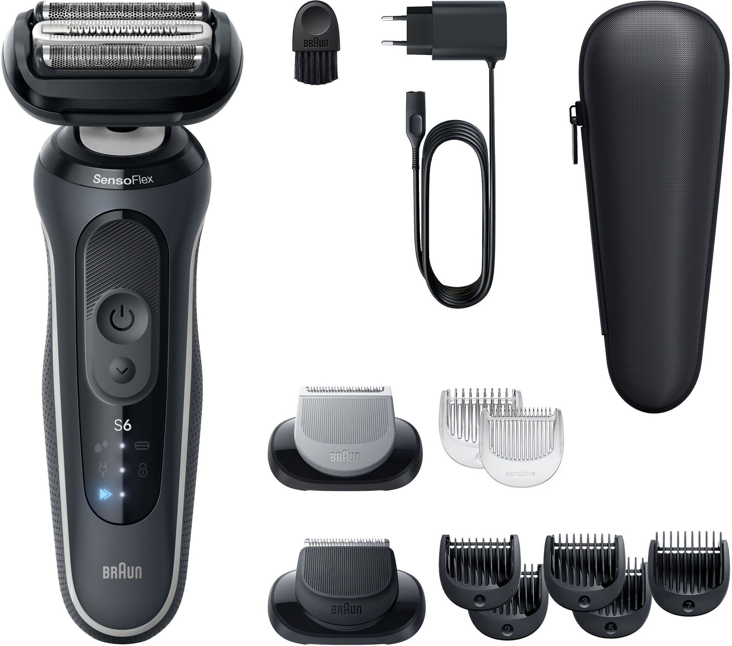 Braun Rasoirs électriques »Series 6 62-G1650s« 2 cuis Aufsätze 100% étanche, +2 embouts, jusqu’à 60 min batterie, Made in Germany