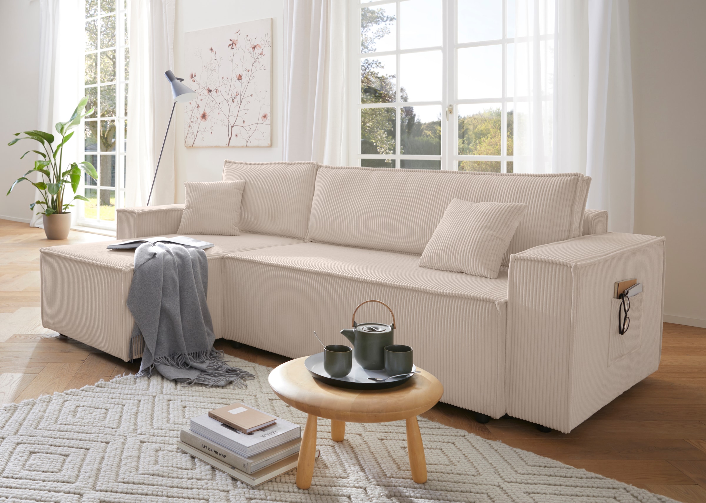 GOODproduct Ecksofa »CASSI L-Form, 241cm - OTTO. Verlässliche Qualität.« Schlaffunktion (133/200), Boxspring, Bettkasten, Cord, Unser Tiefpreis