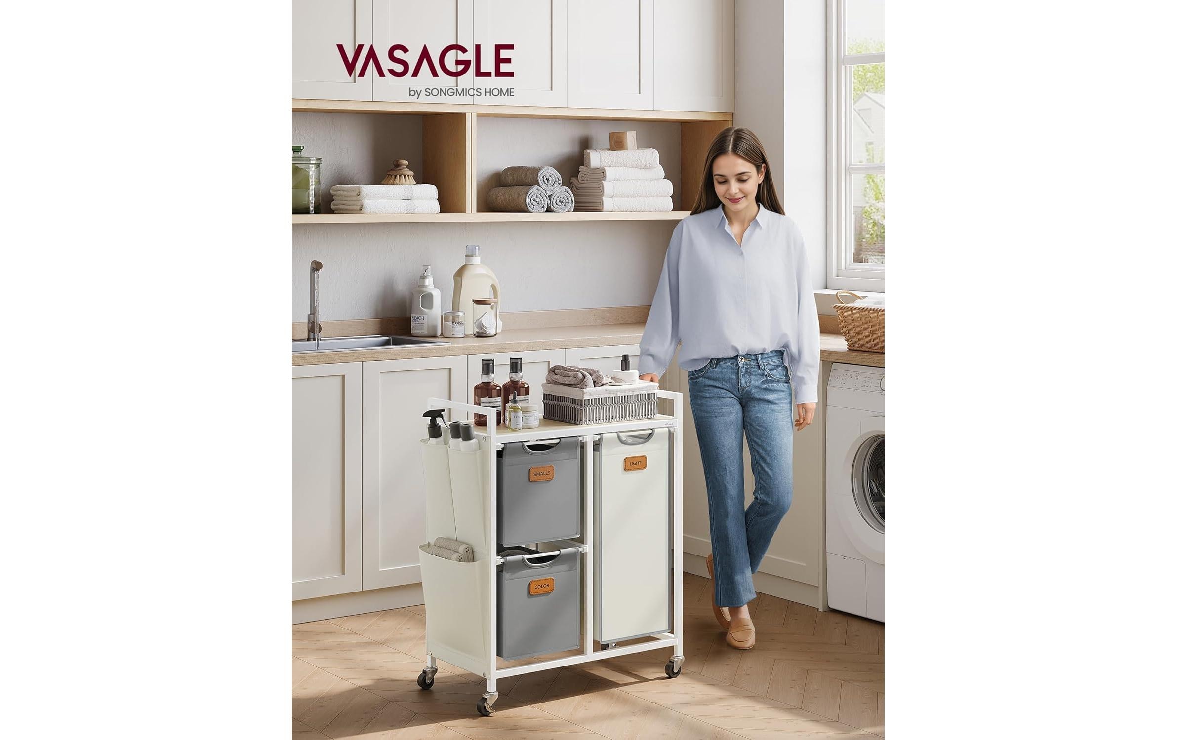 VASAGLE Wäschekorb »mit 3 Fächern 100 l«