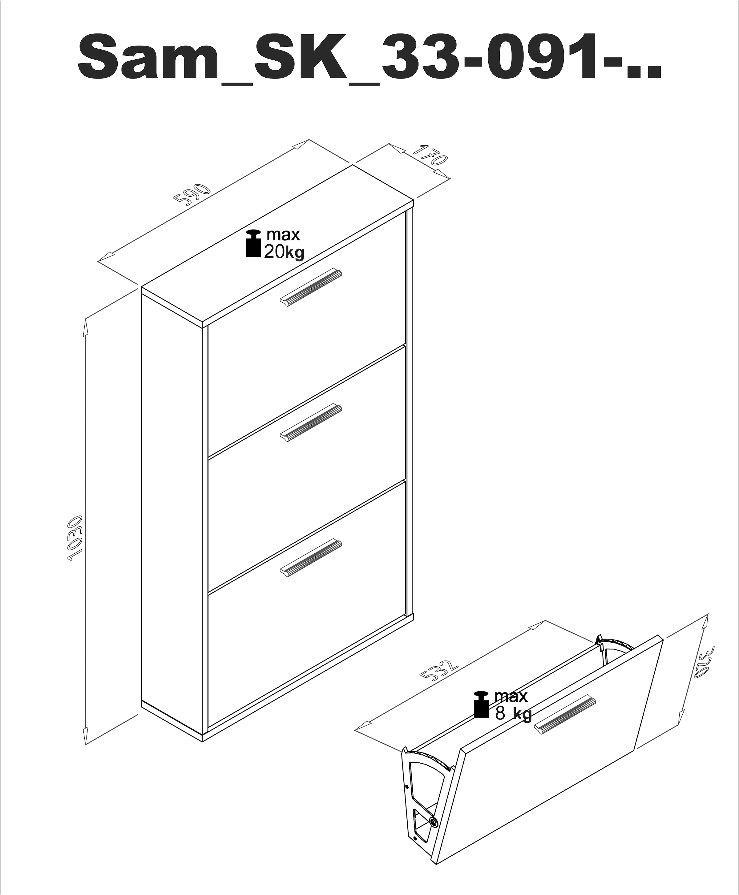 HBZ Schuhkipper »Sam Schuhkipper, Schuhschrank BxHxT 59x103x17 cm« 1 Stk. tlg. Schuhkipper, Schuhschrank mit 3 Klappen, BxHxT 59x103x17cm