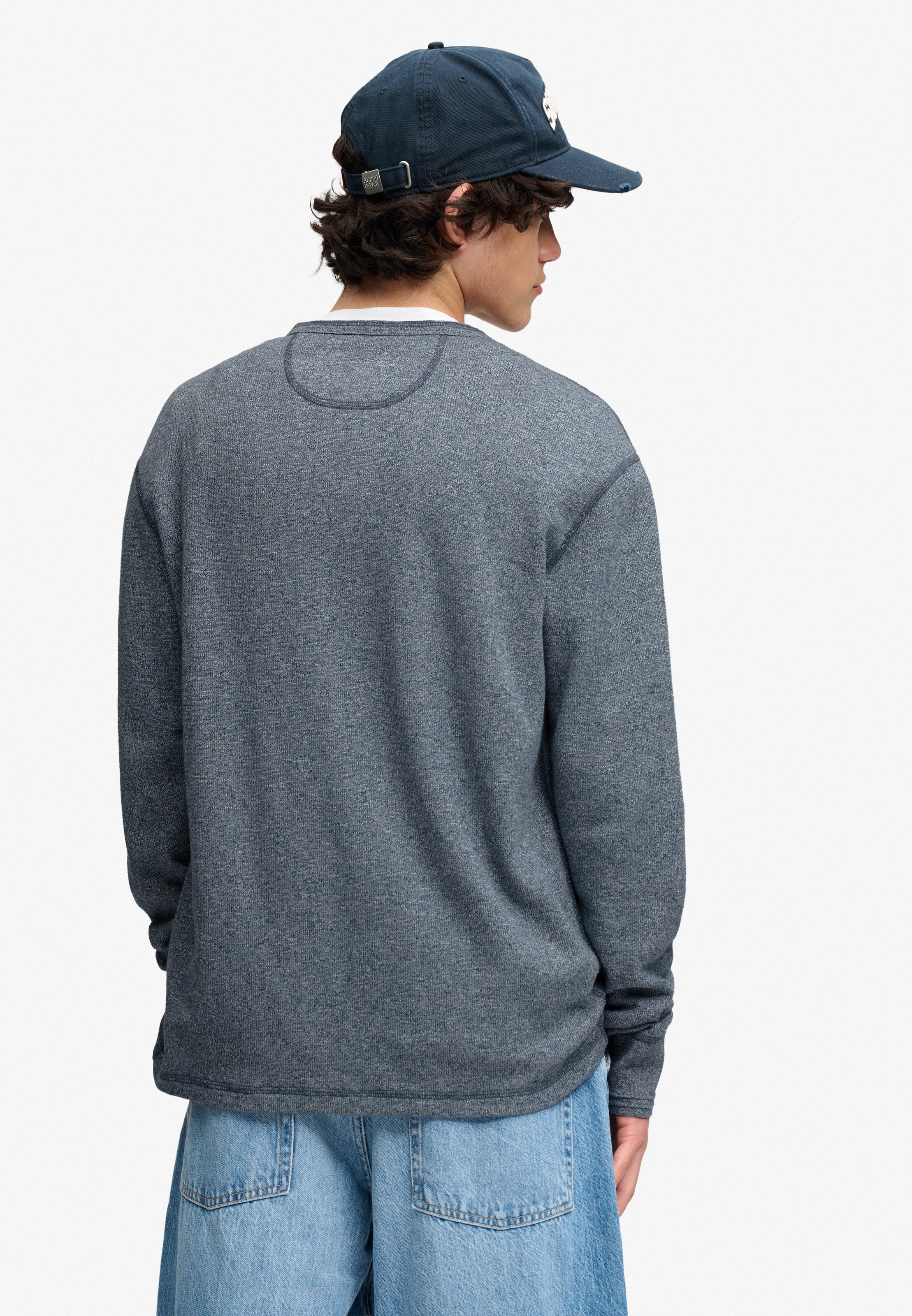 Superdry T-shirt à manches longues »MINI SLUB WAFFLE LS GRANDAD« Coupe ample, col rond, en coton