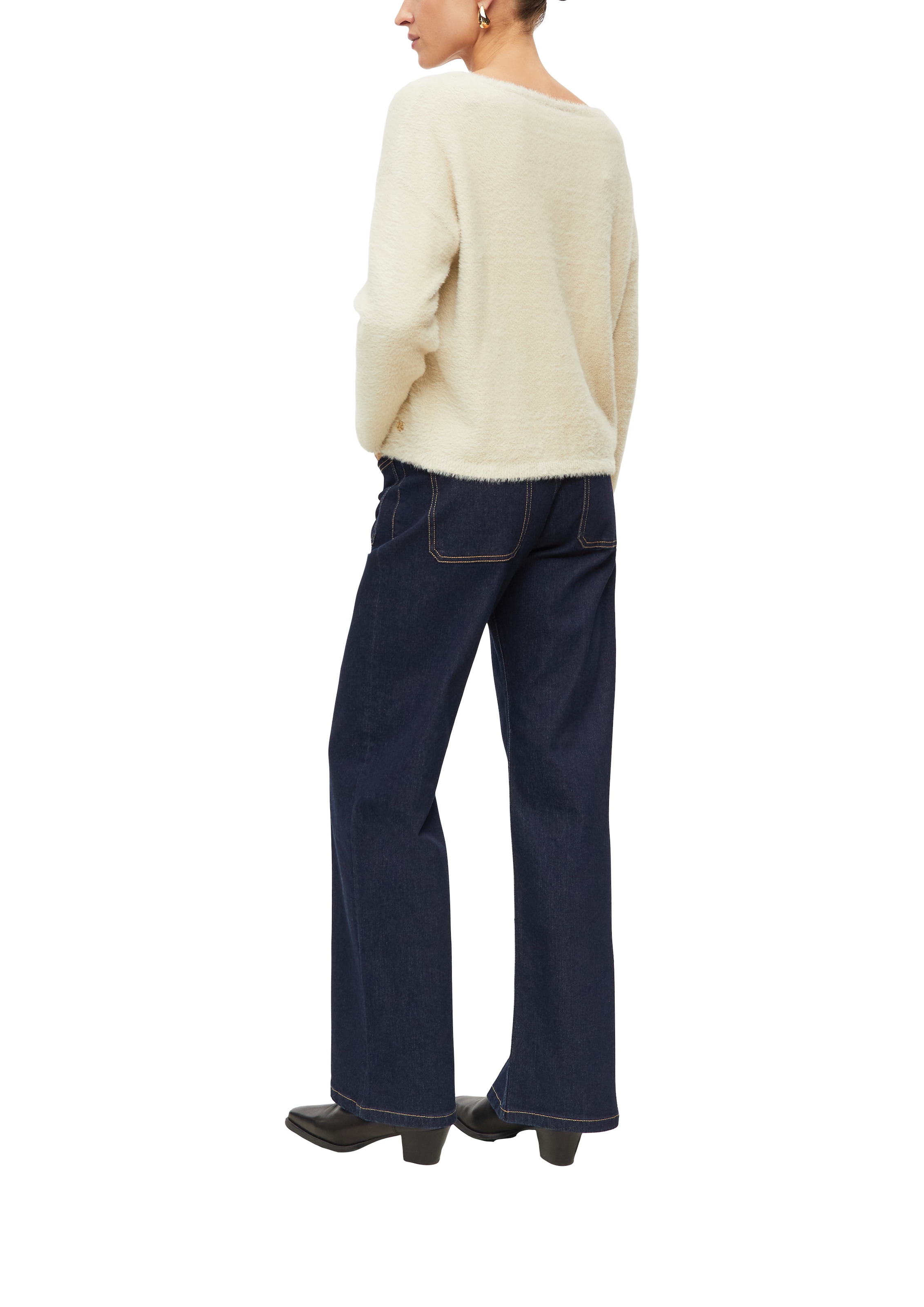 s.Oliver BLACK LABEL Pull en tricot encolure bateau, coupe Regular Fit, mélange viscose,