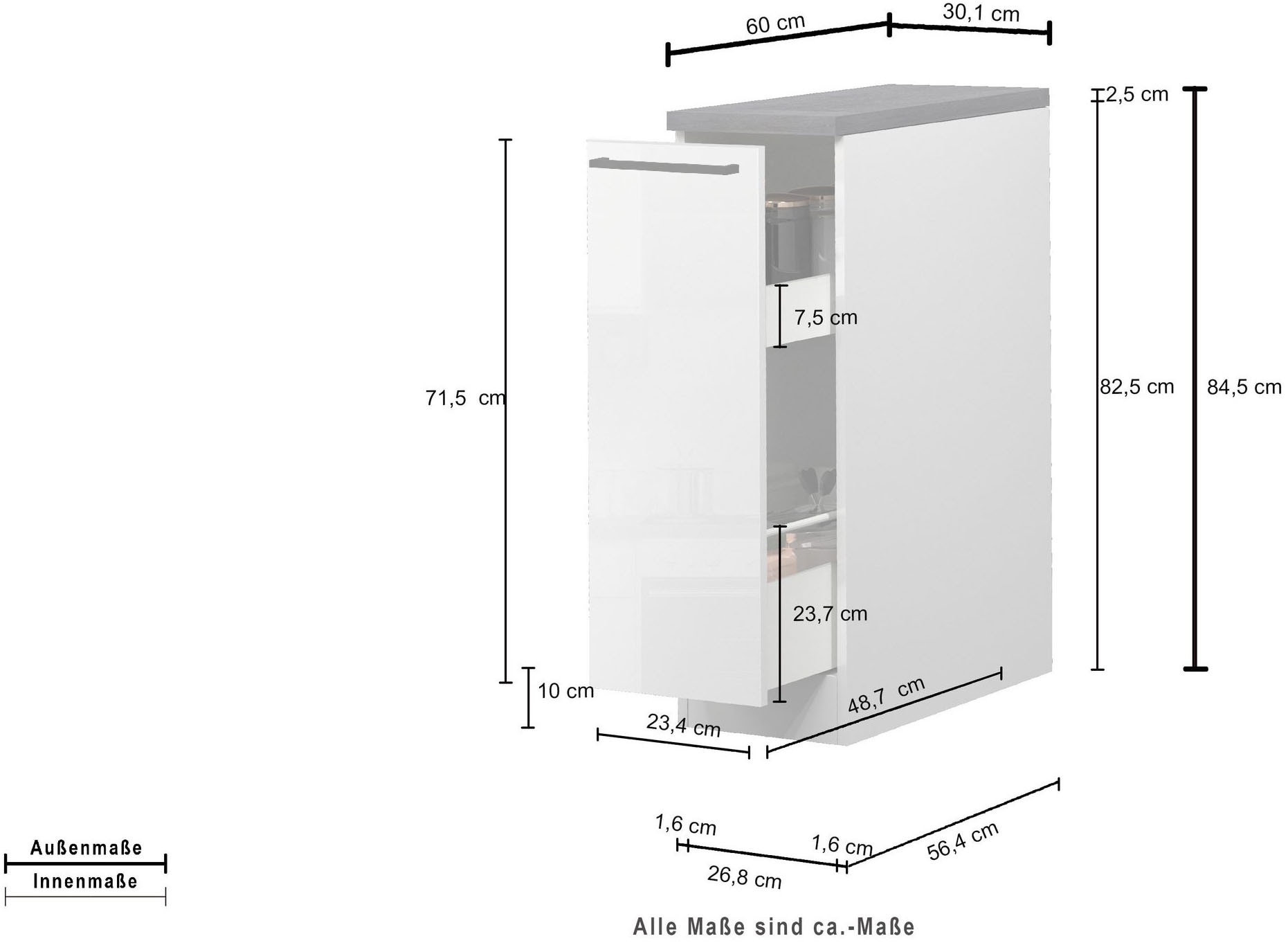 KOCHSTATION Apothekerschrank »KS-Sole,Apothekerkommode« Breite/Höhe 30/85 cm, Anbau-und Unterbau möglich