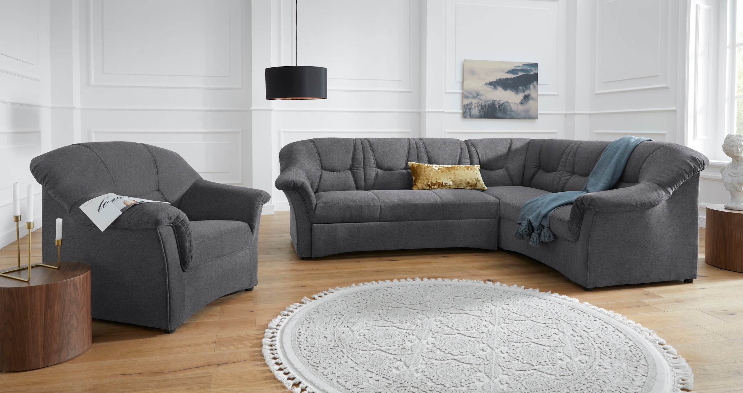 DOMO collection Canapé d'angle »SARAFINA 240x190 cm, auch mit Federkern für mehr Sitzkomfort!« option avec fonction lit, design élégant, forme en L