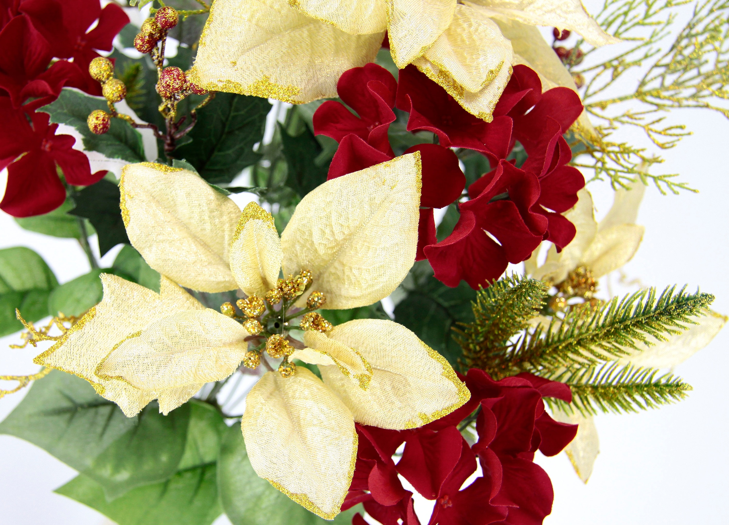 I.GE.A. Bouquet de fleurs artificielles »Bouquet Poinsettia/Hortensie« Weihnachtsstern Christstern Weihnachtsdeko Kunstblume Sträusse